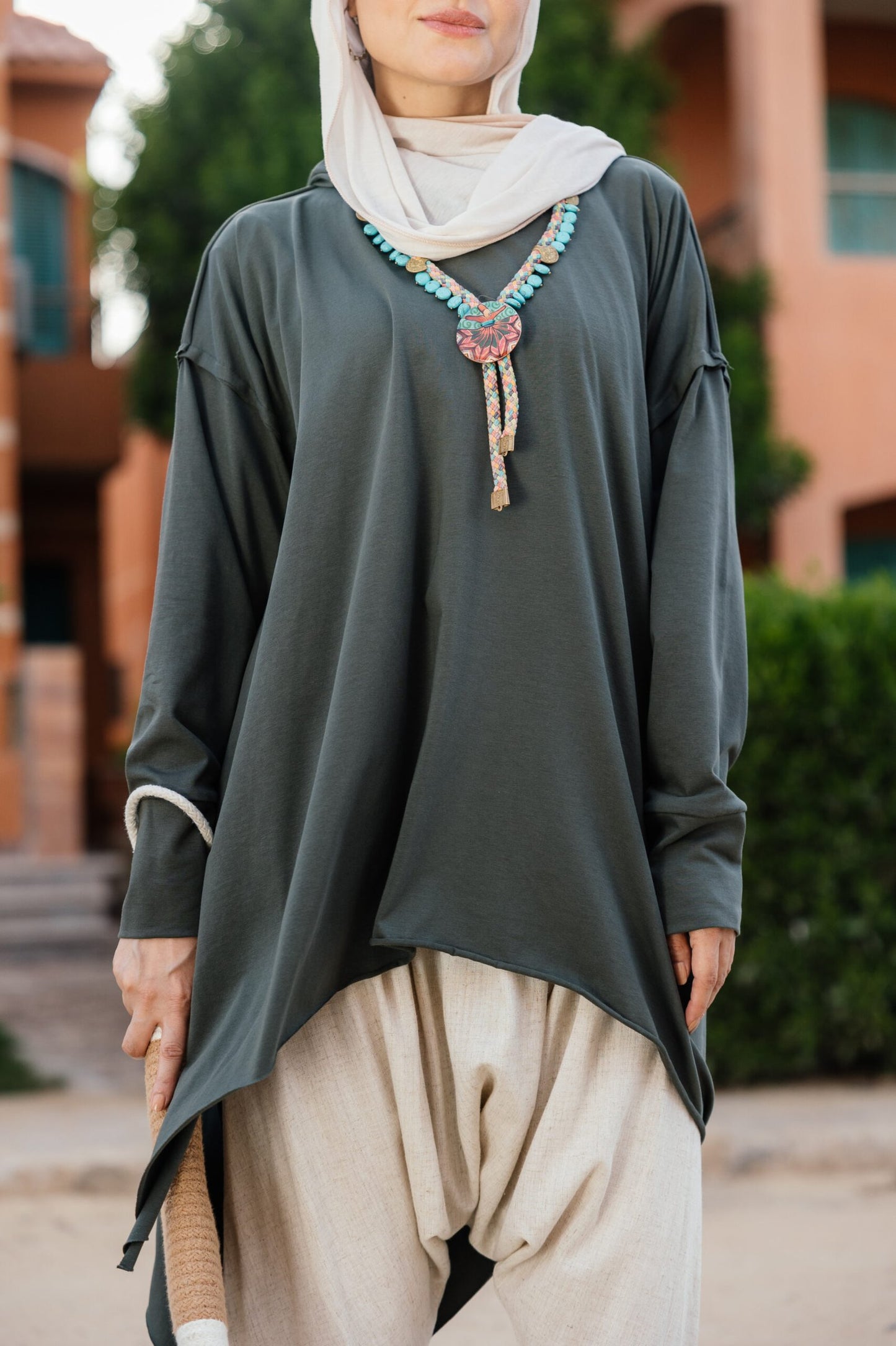 Asymmetrical Cotton Top in Olive