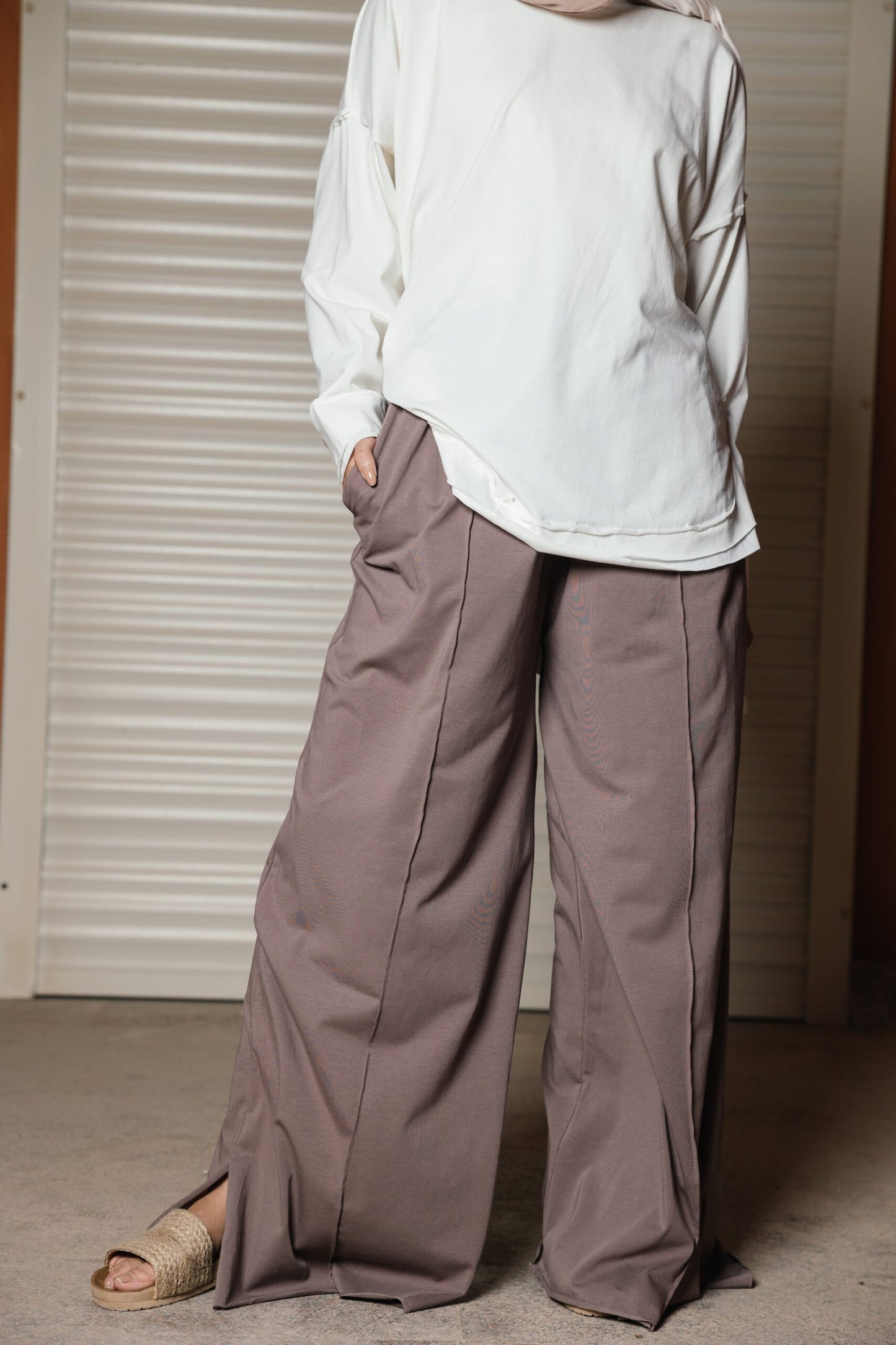 Wide Cotton Pants in Cafe