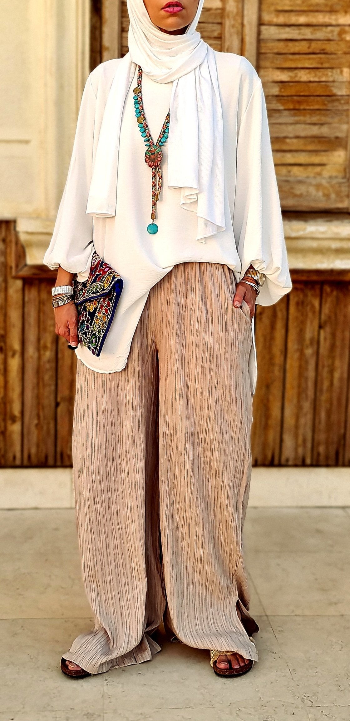 Ribbed wide pants in beige