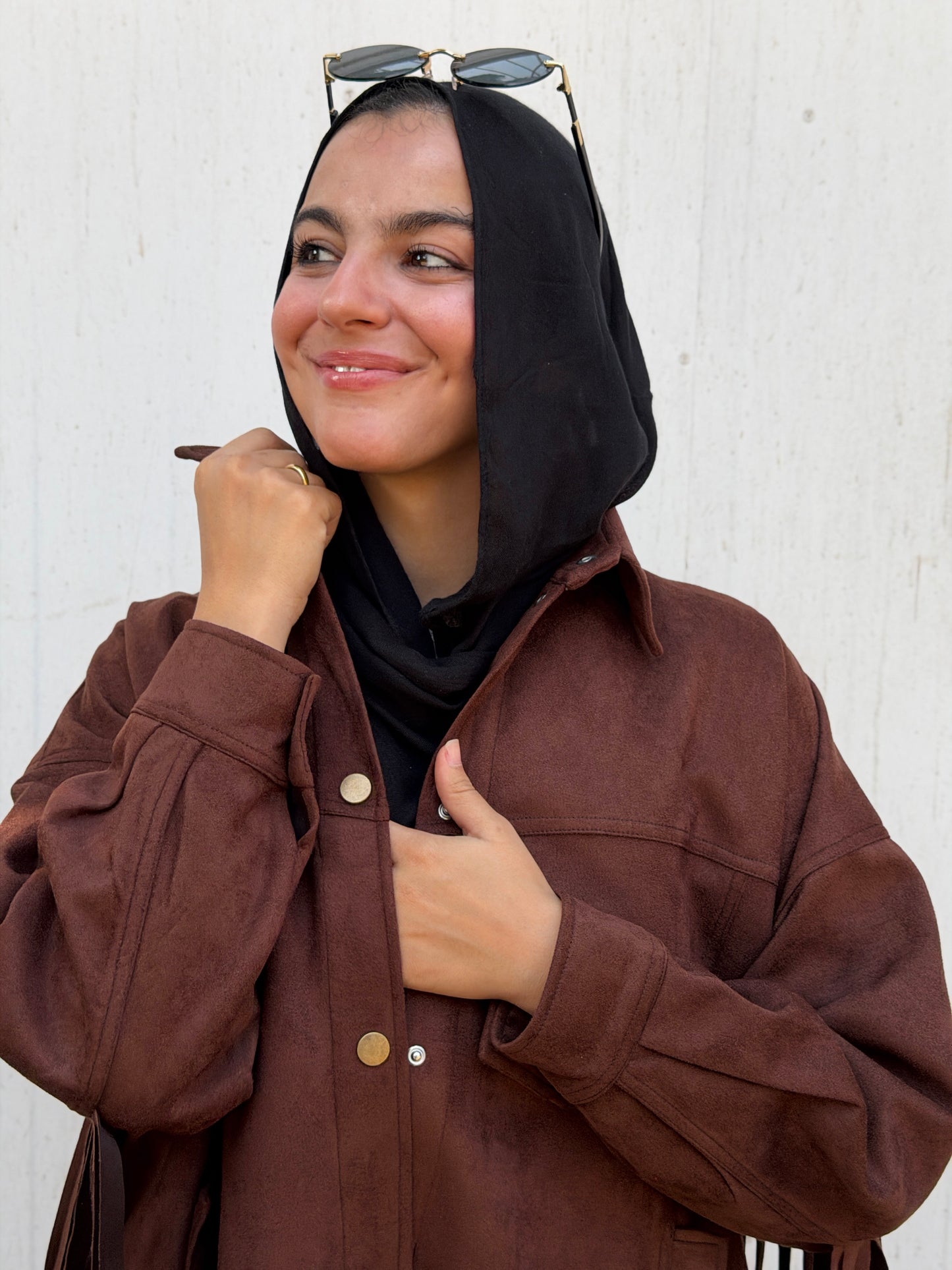 Back Fringes Suede Shirt in Brown