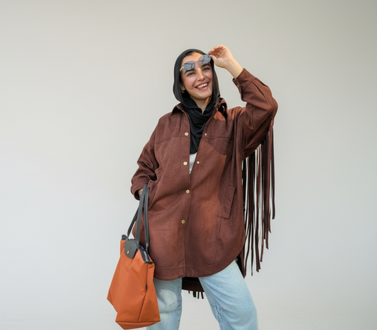 Back Fringes Suede Shirt in Brown