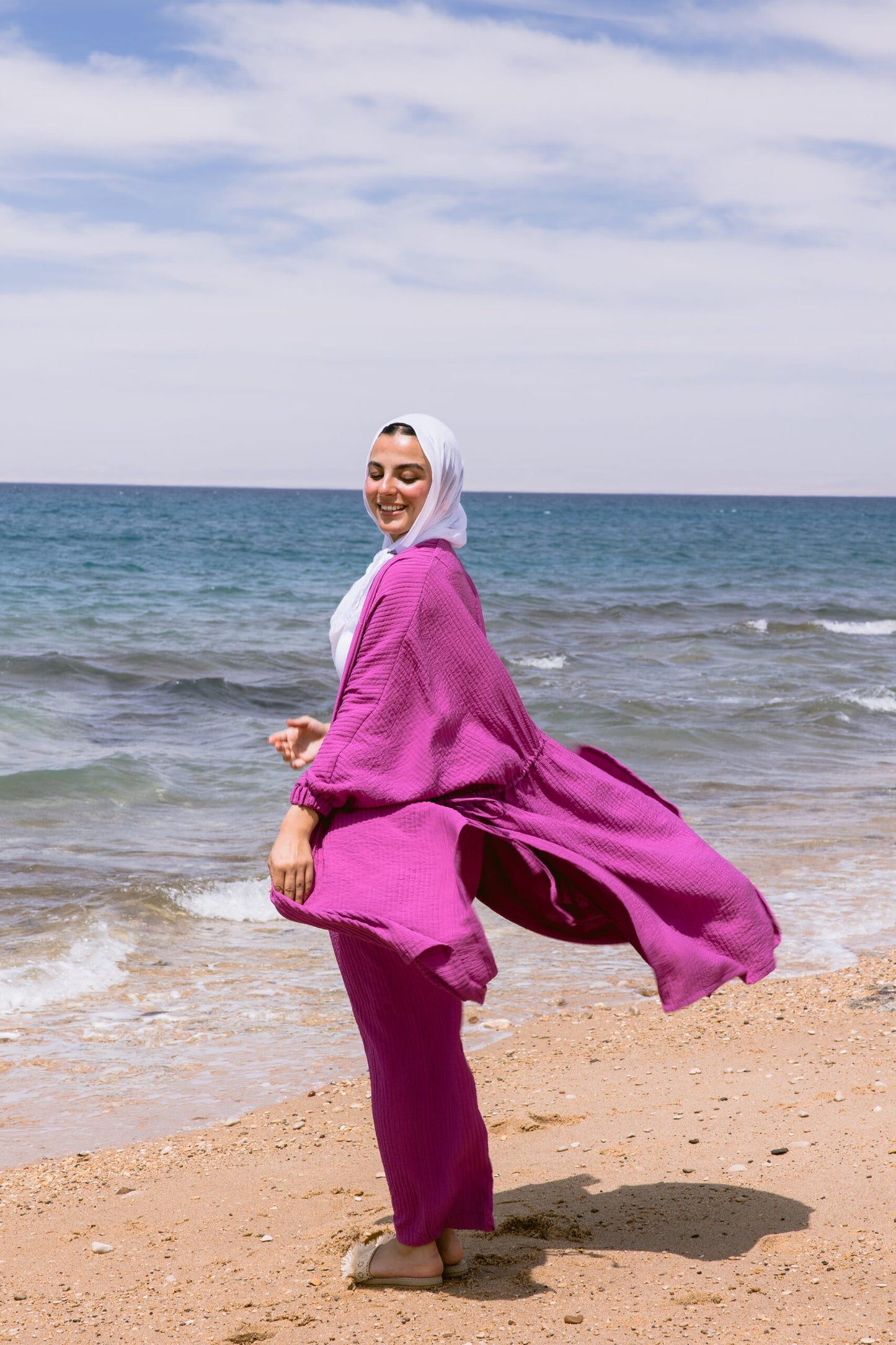 Pleated Cardigan in Mulberry