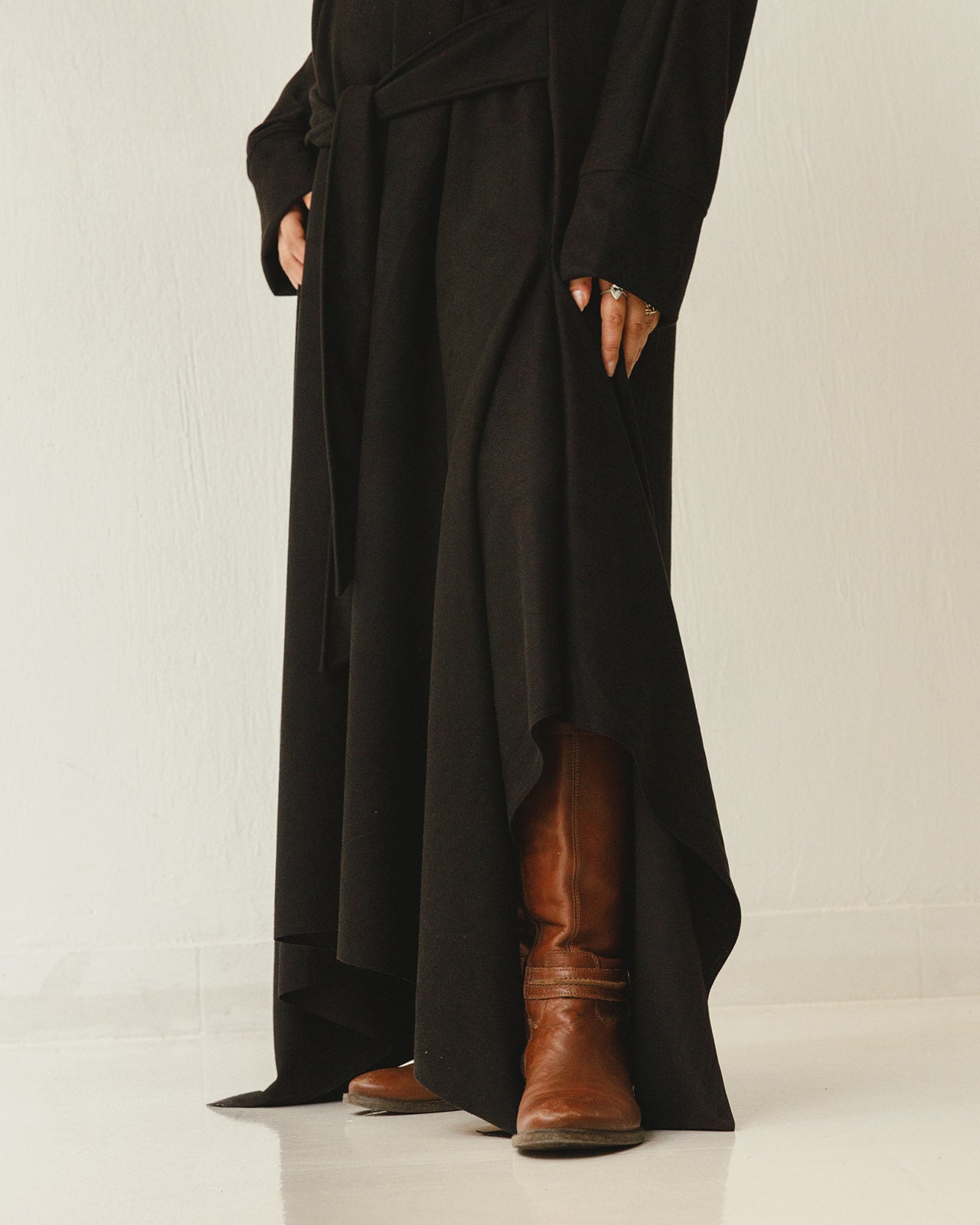 Asymmetrical Waist Belt Dress in Black