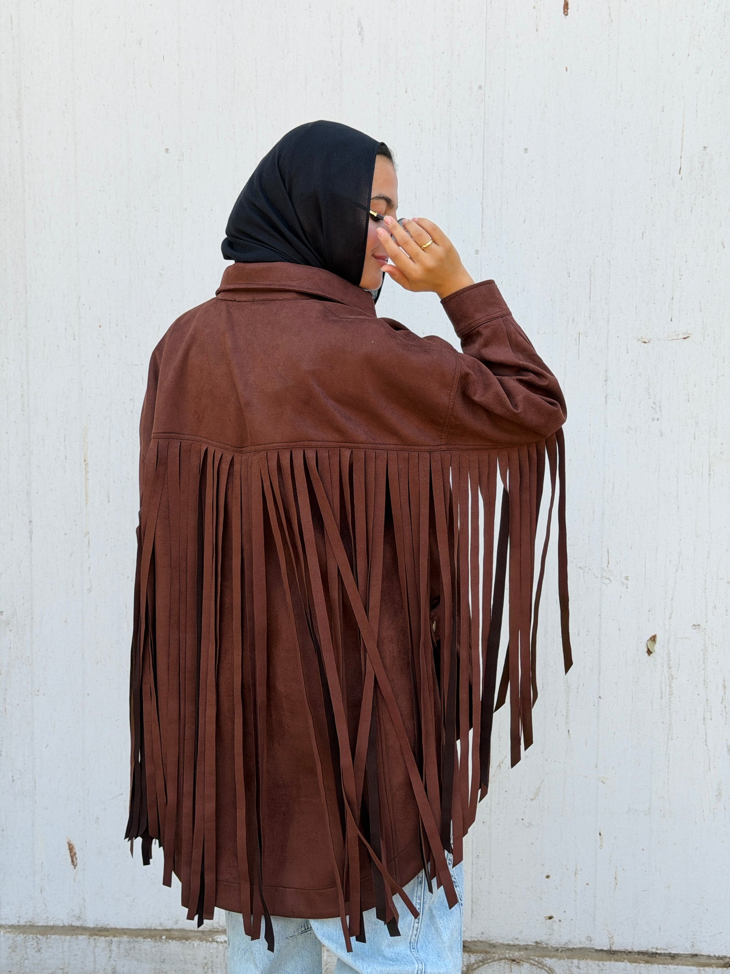 Back Fringes Suede Shirt in Brown