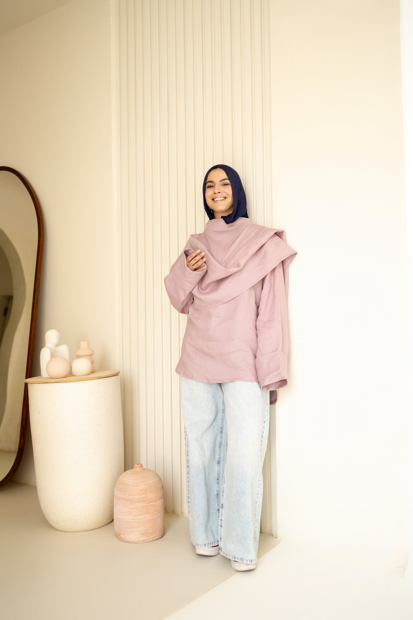 Shawl Linen Top in dusty Rose