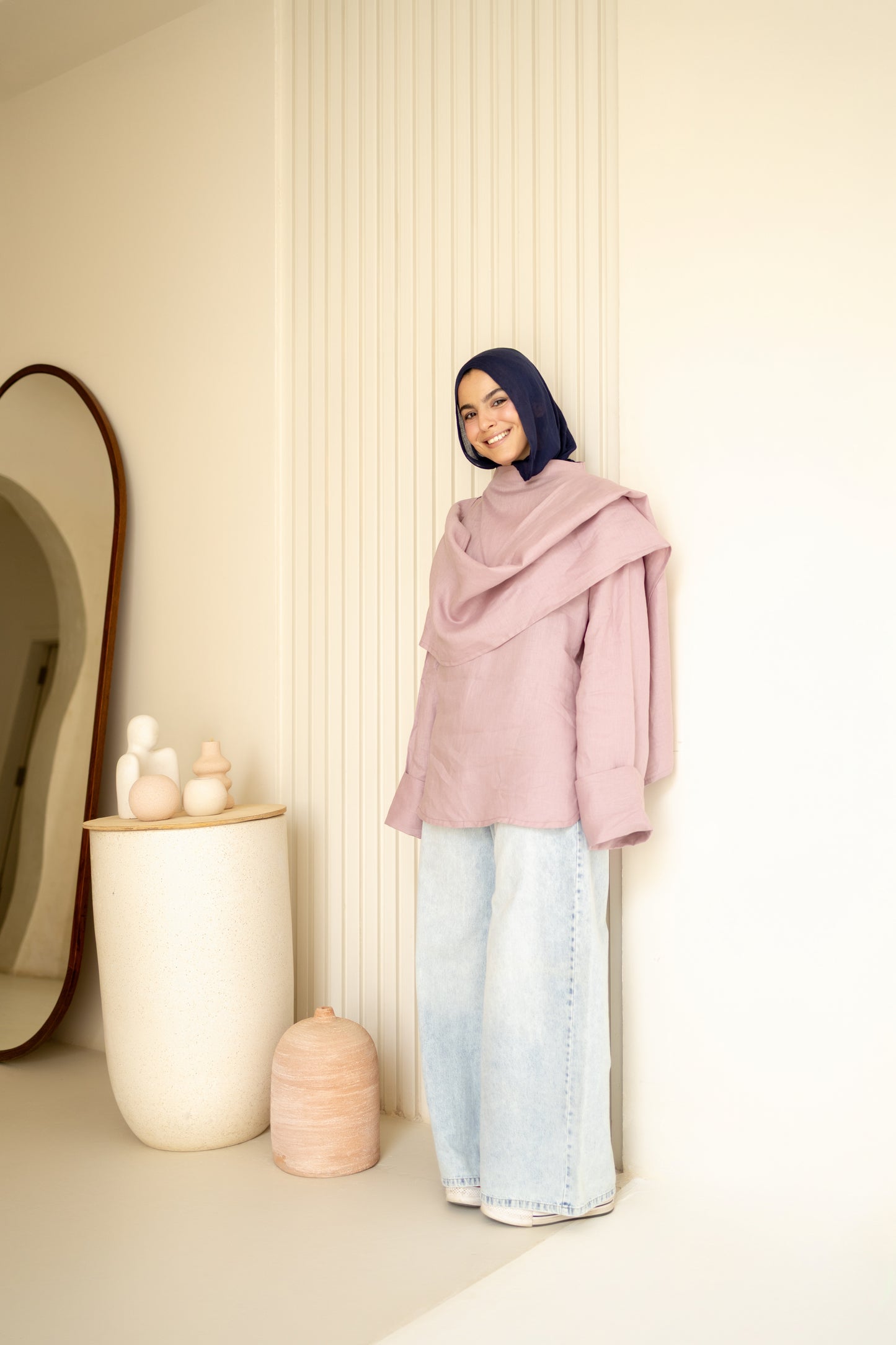 Shawl Linen Top in dusty Rose