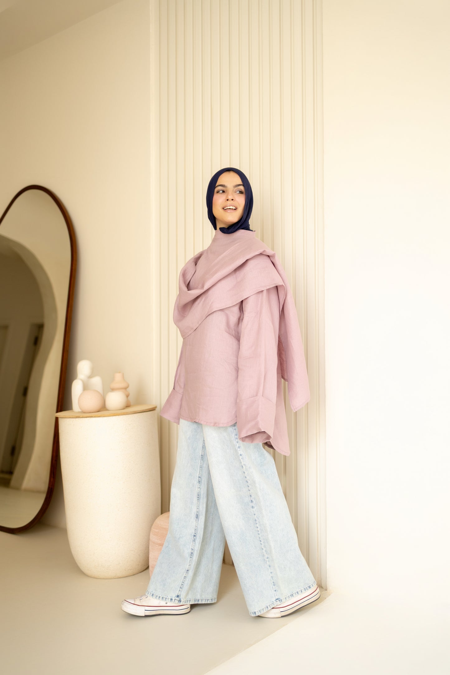 Shawl Linen Top in dusty Rose