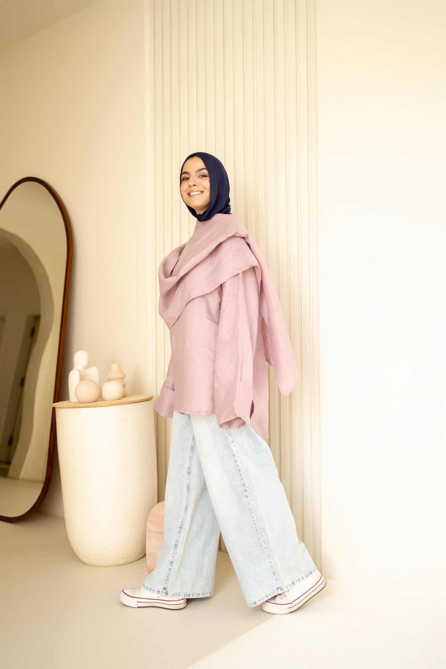 Shawl Linen Top in dusty Rose