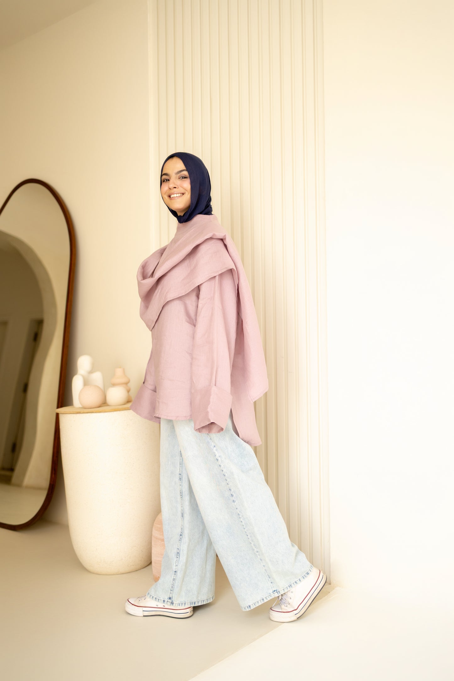 Shawl Linen Top in dusty Rose