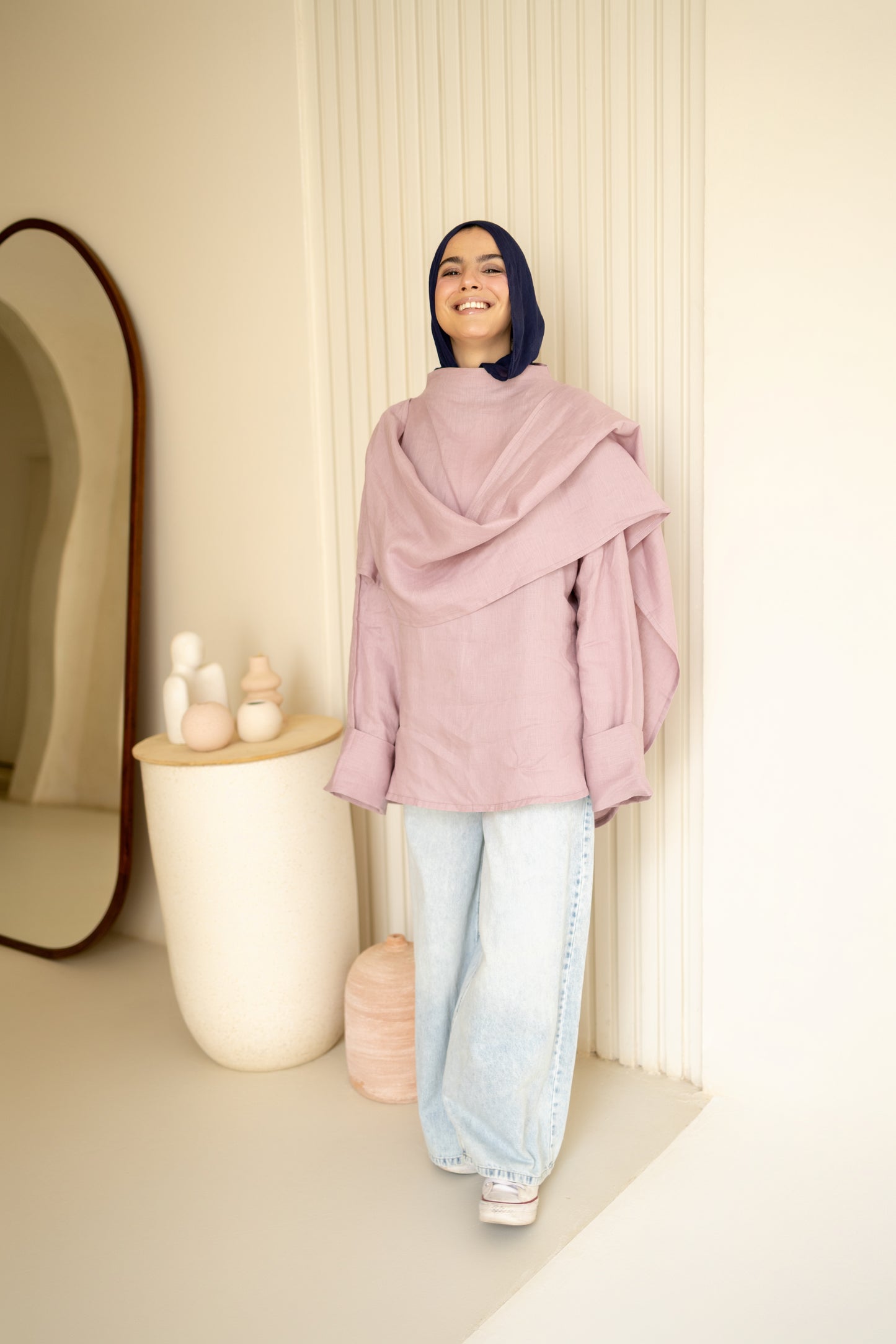 Shawl Linen Top in dusty Rose