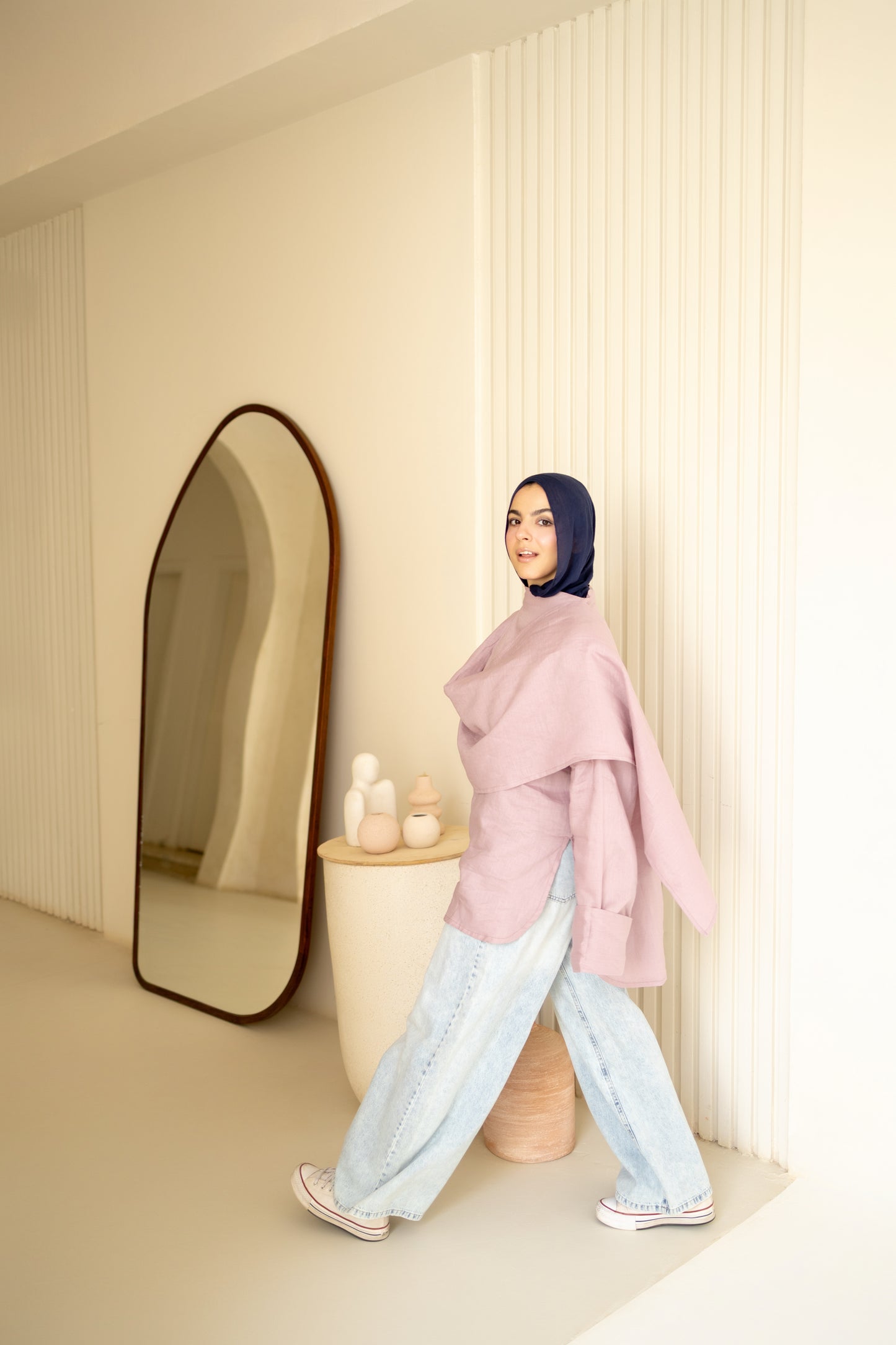 Shawl Linen Top in dusty Rose