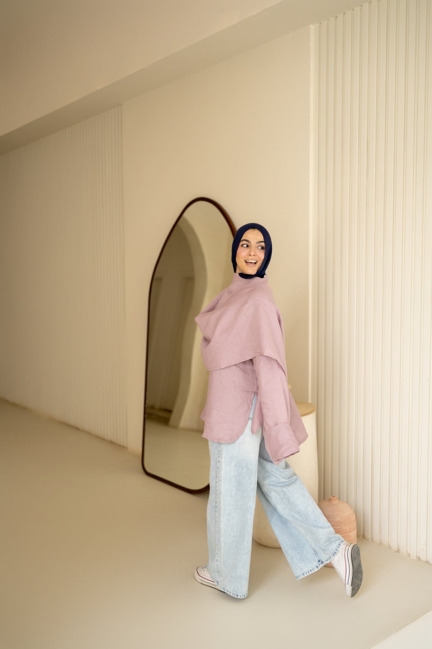 Shawl Linen Top in dusty Rose