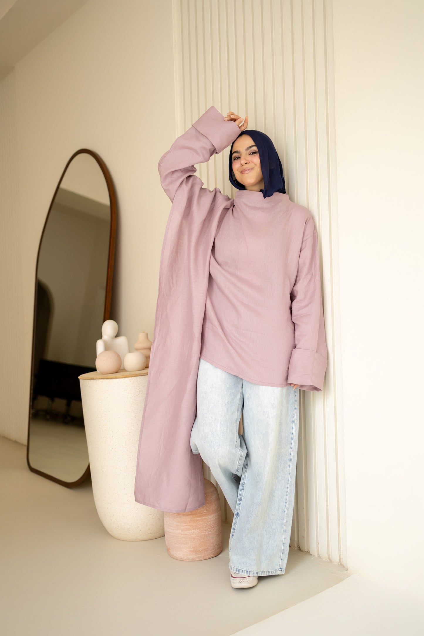 Shawl Linen Top in dusty Rose