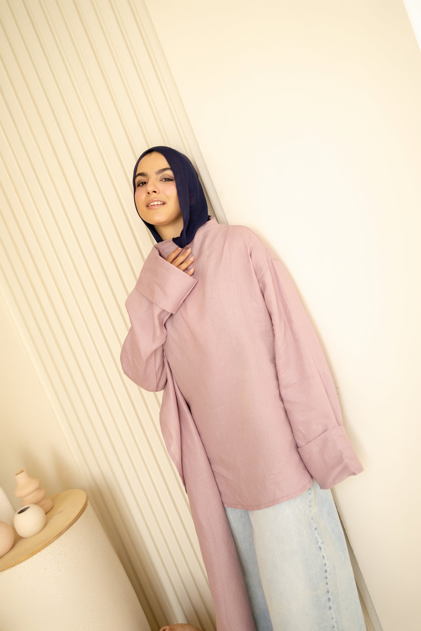 Shawl Linen Top in dusty Rose