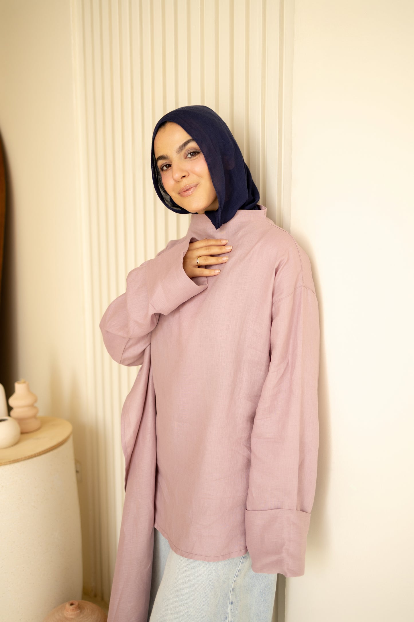 Shawl Linen Top in dusty Rose