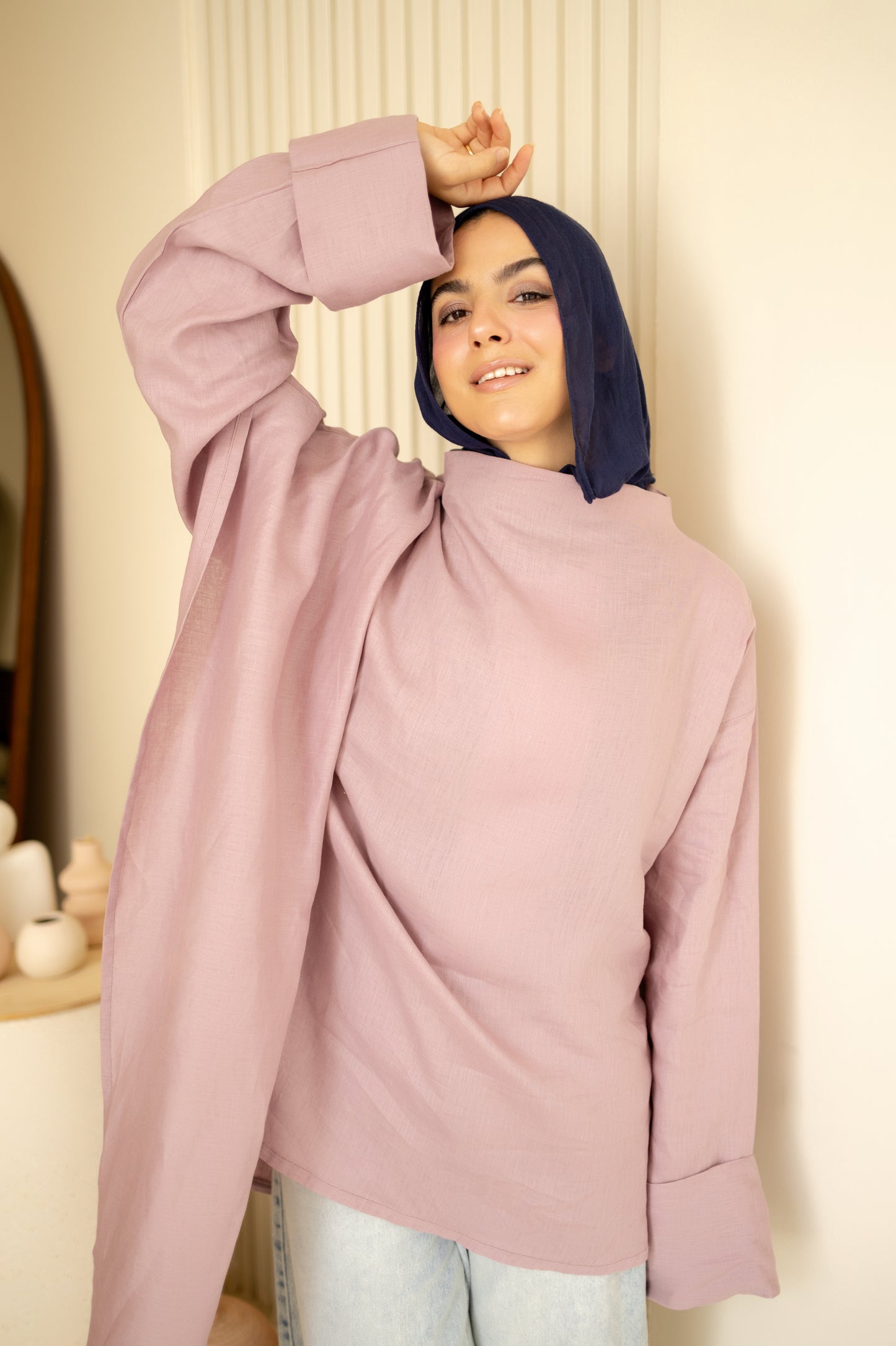 Shawl Linen Top in dusty Rose