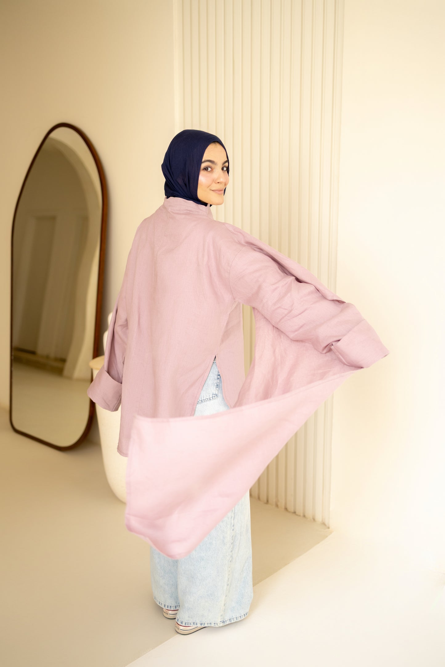 Shawl Linen Top in dusty Rose