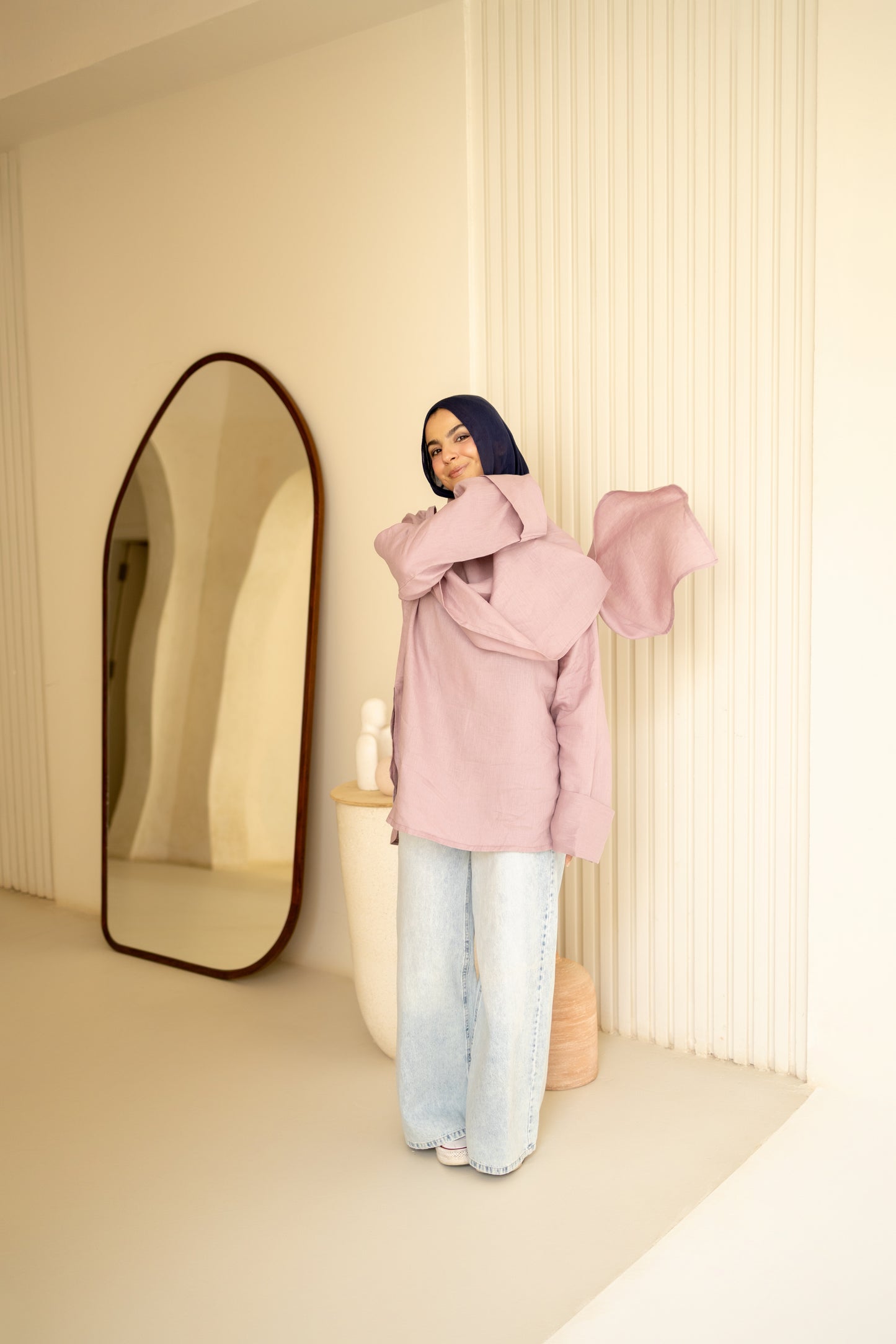 Shawl Linen Top in dusty Rose