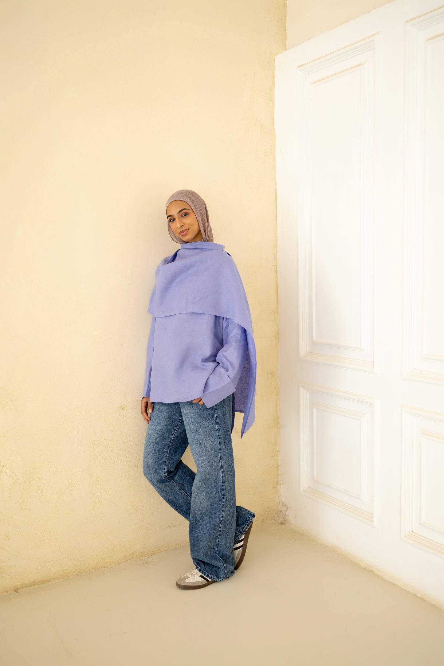 Shawl Linen Top in Indigo