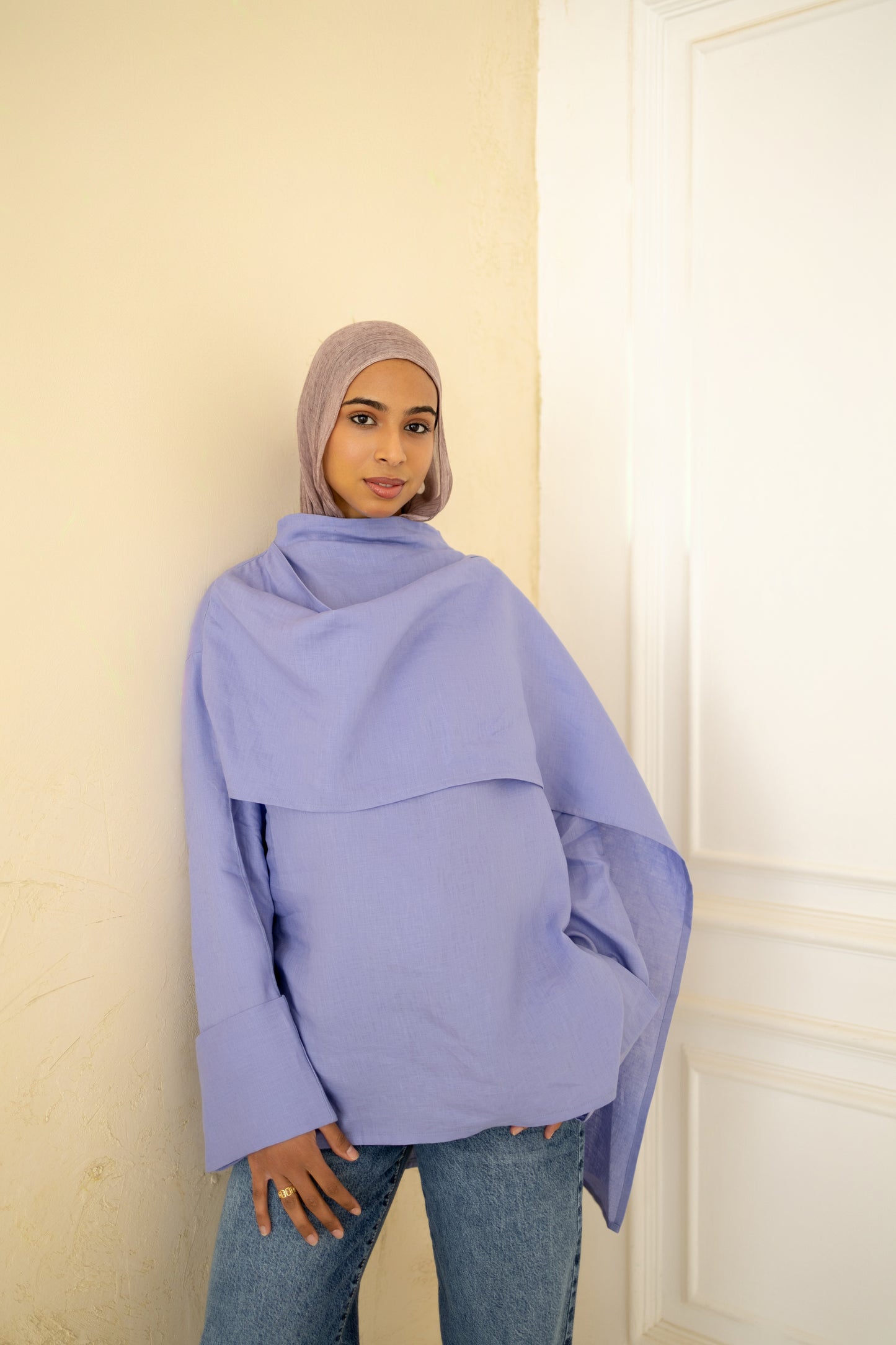 Shawl Linen Top in Indigo