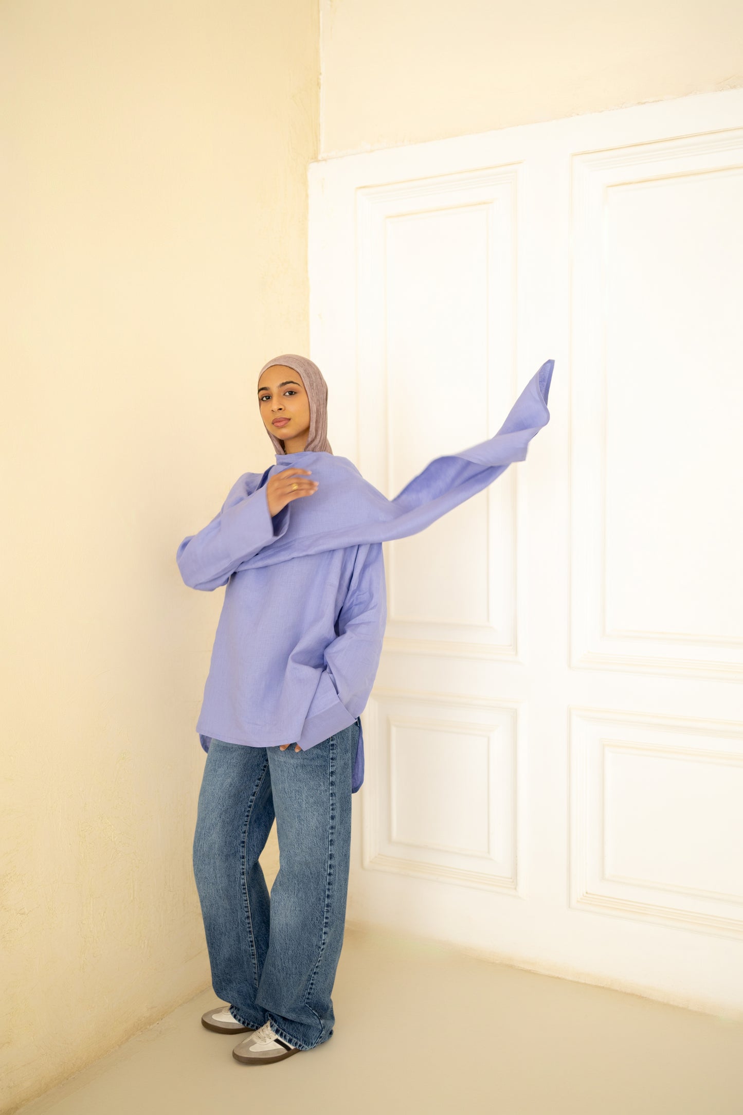 Shawl Linen Top in Indigo