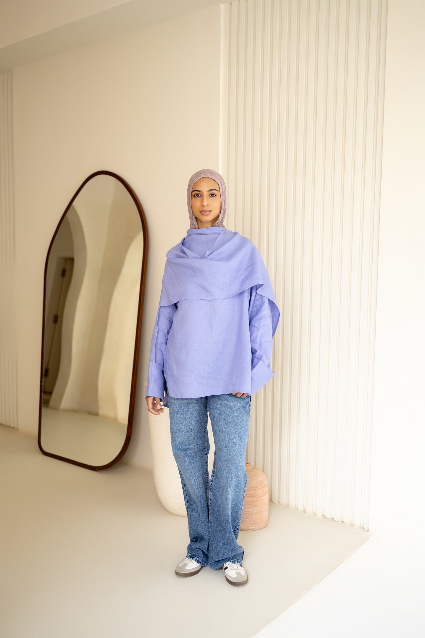 Shawl Linen Top in Indigo