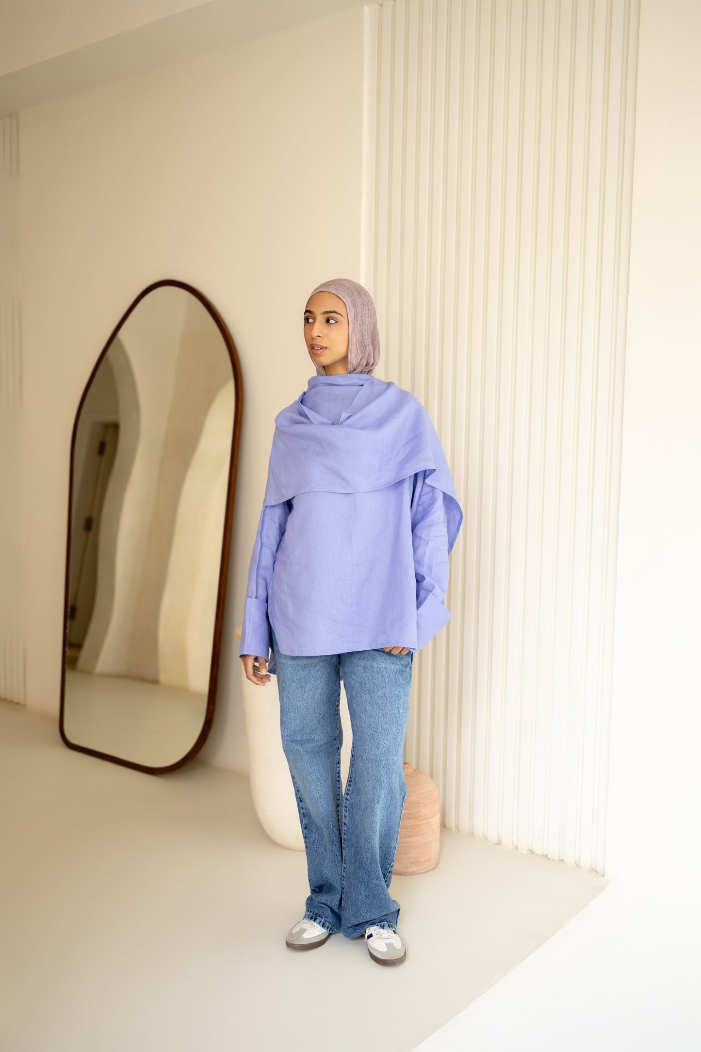 Shawl Linen Top in Indigo