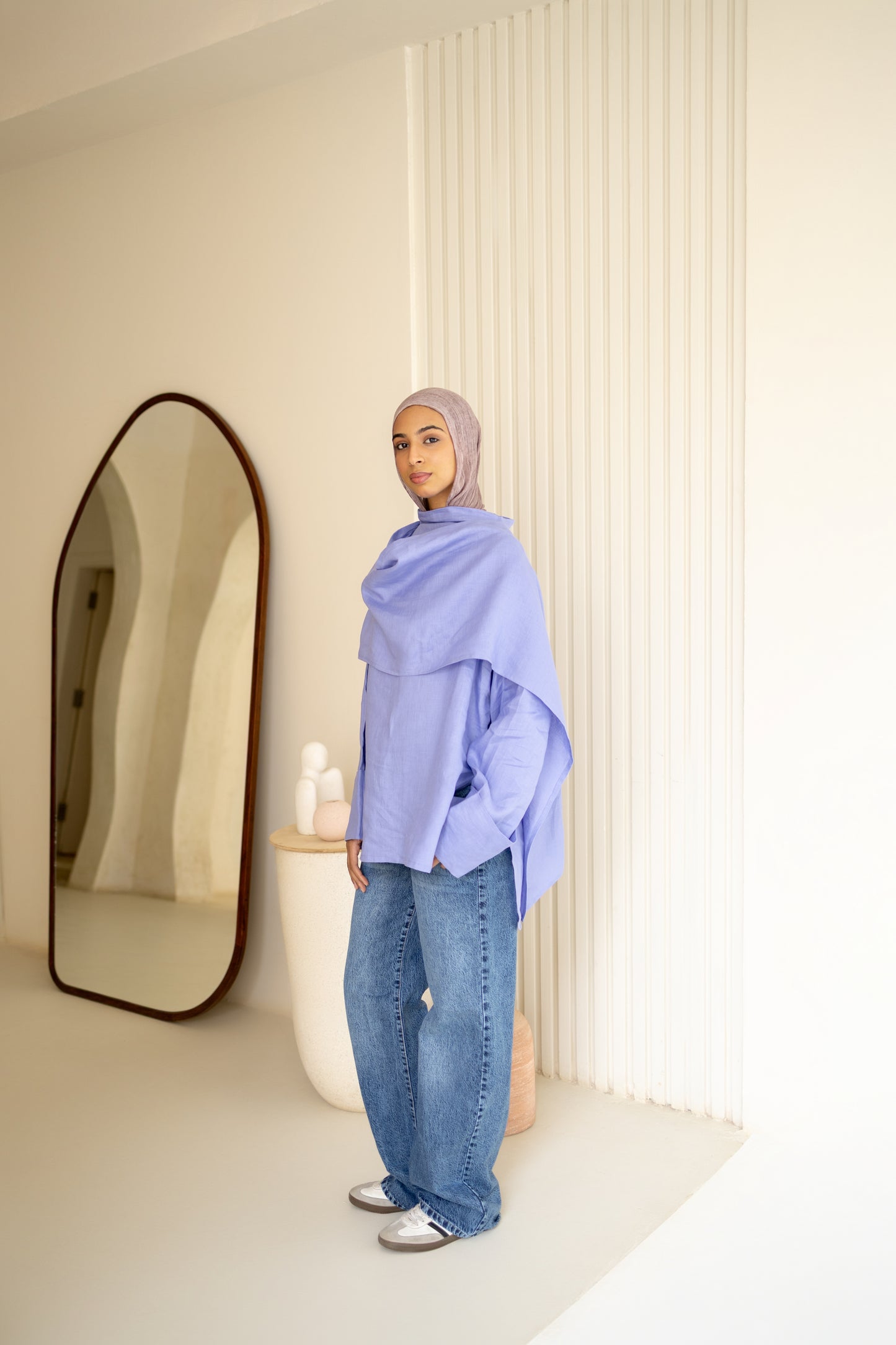 Shawl Linen Top in Indigo