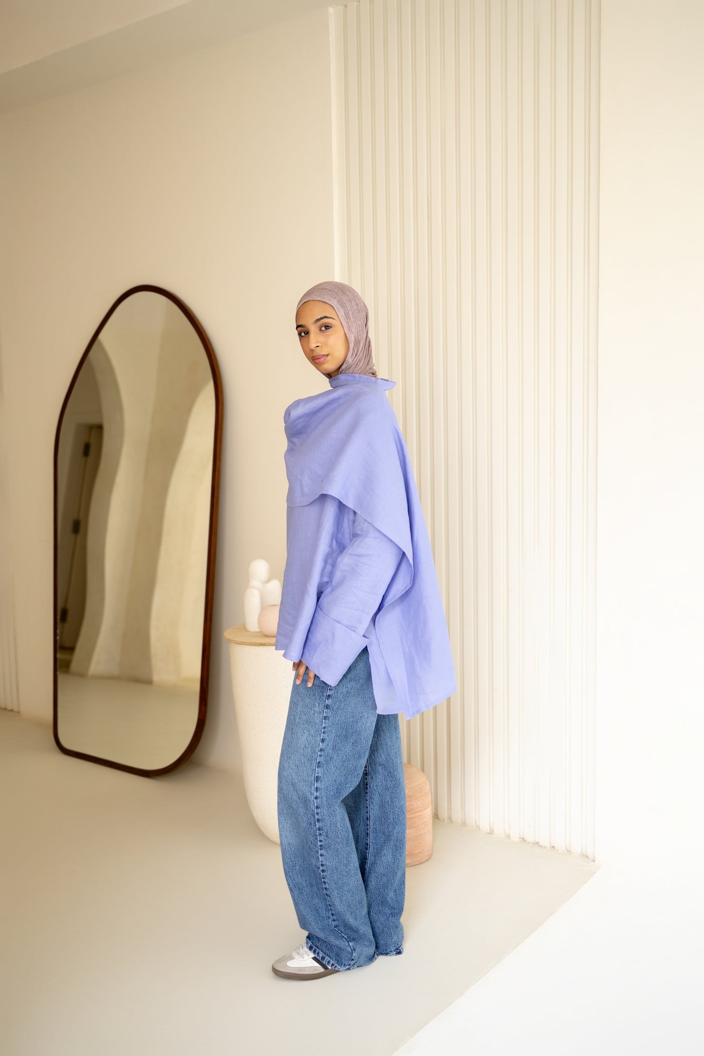 Shawl Linen Top in Indigo