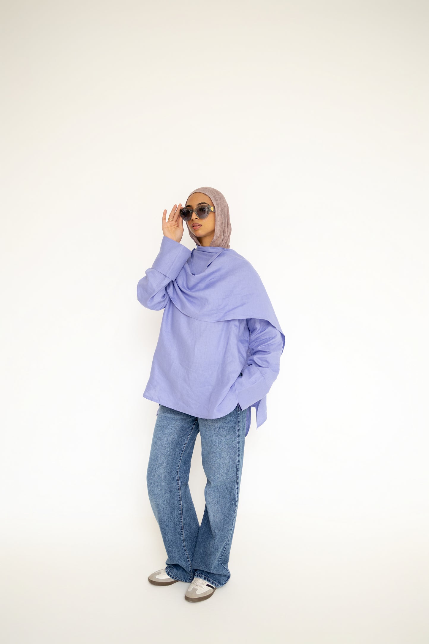 Shawl Linen Top in Indigo