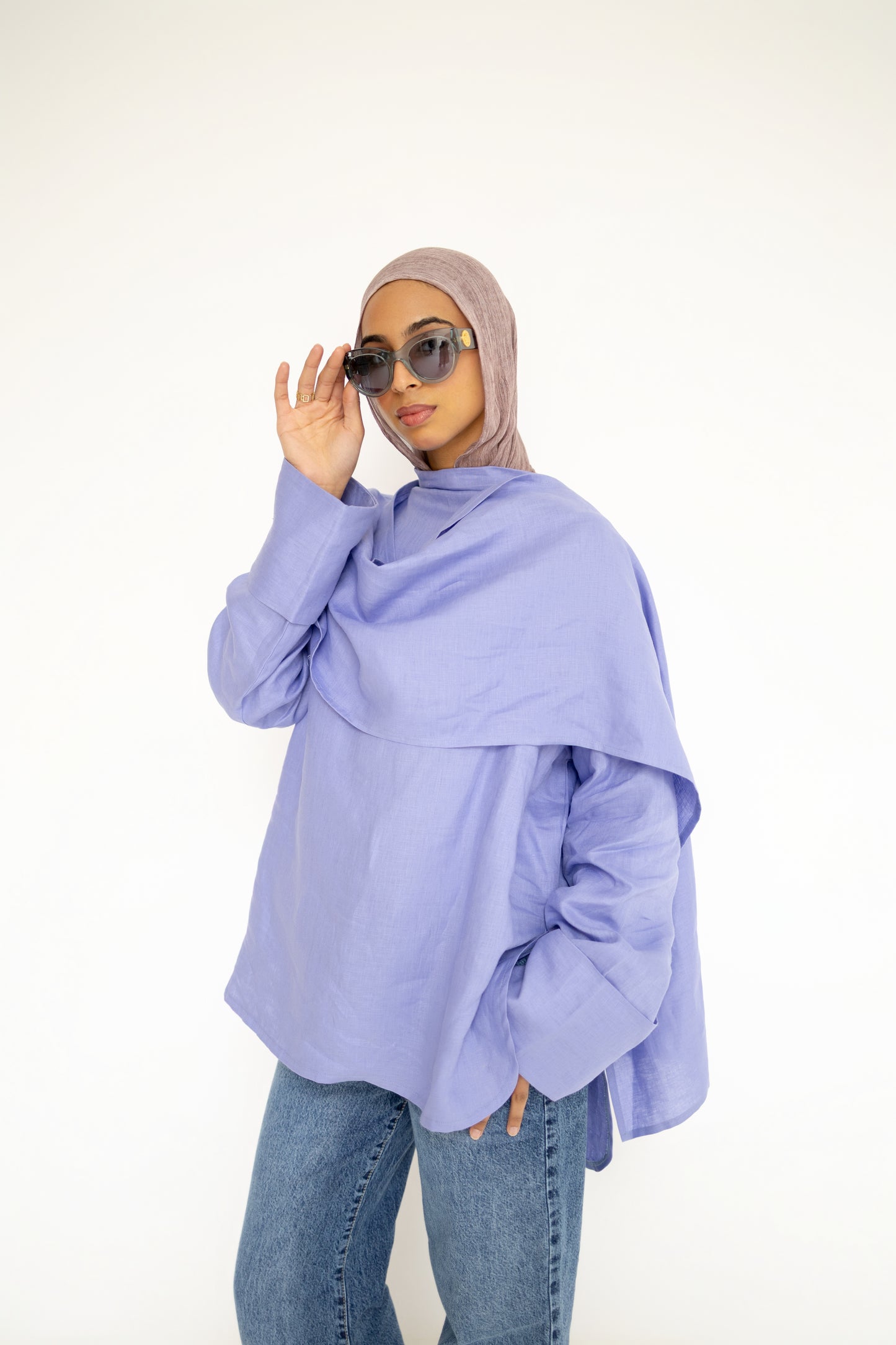 Shawl Linen Top in Indigo