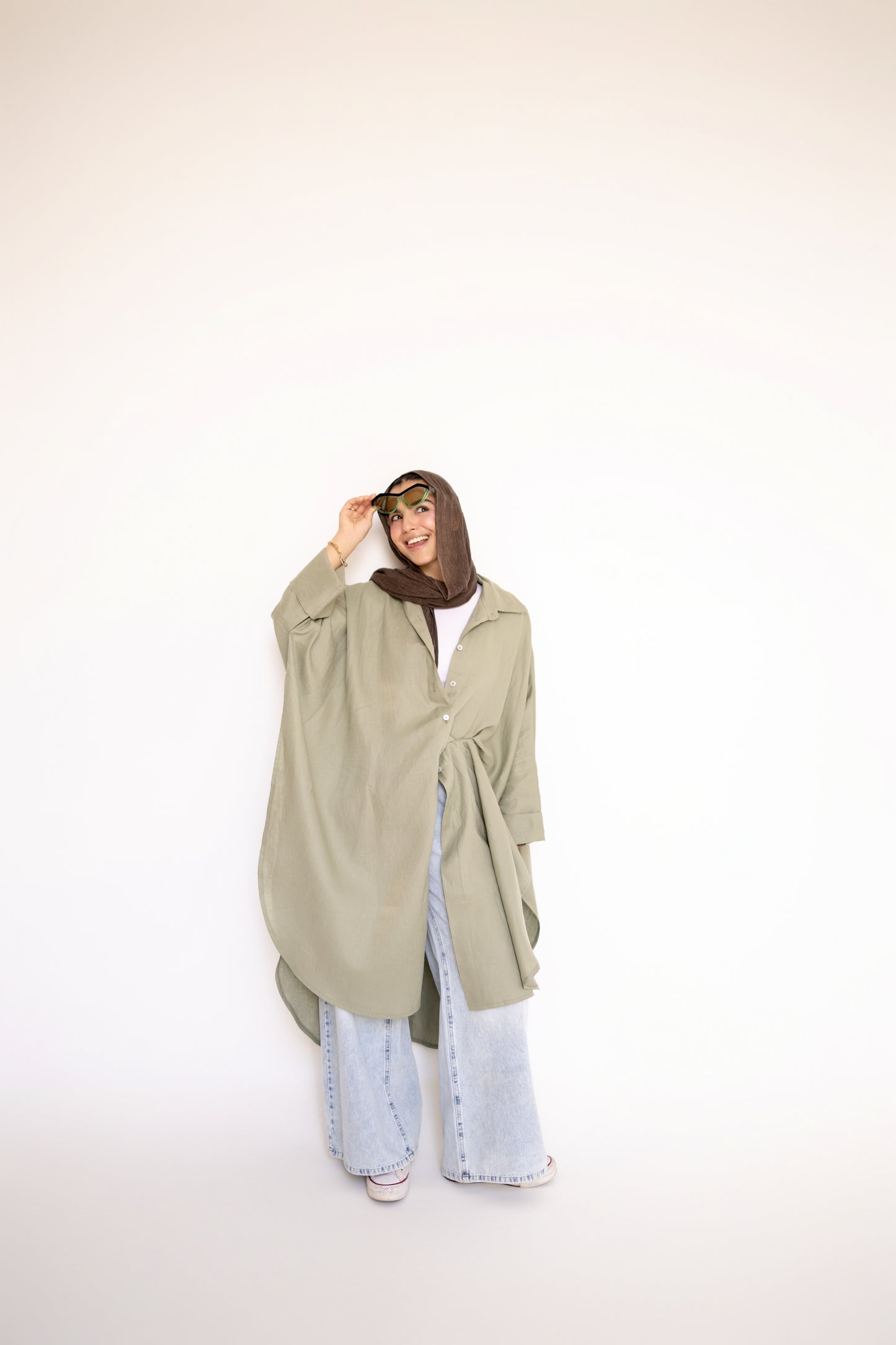 Flowy Oversized Linen Shirt in Olive