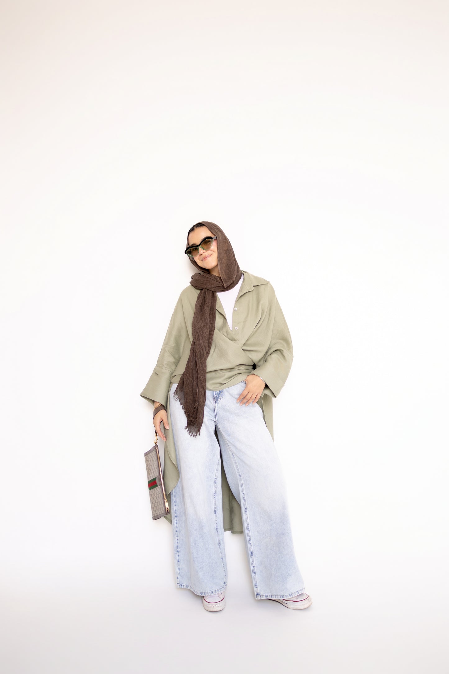 Flowy Oversized Linen Shirt in Olive