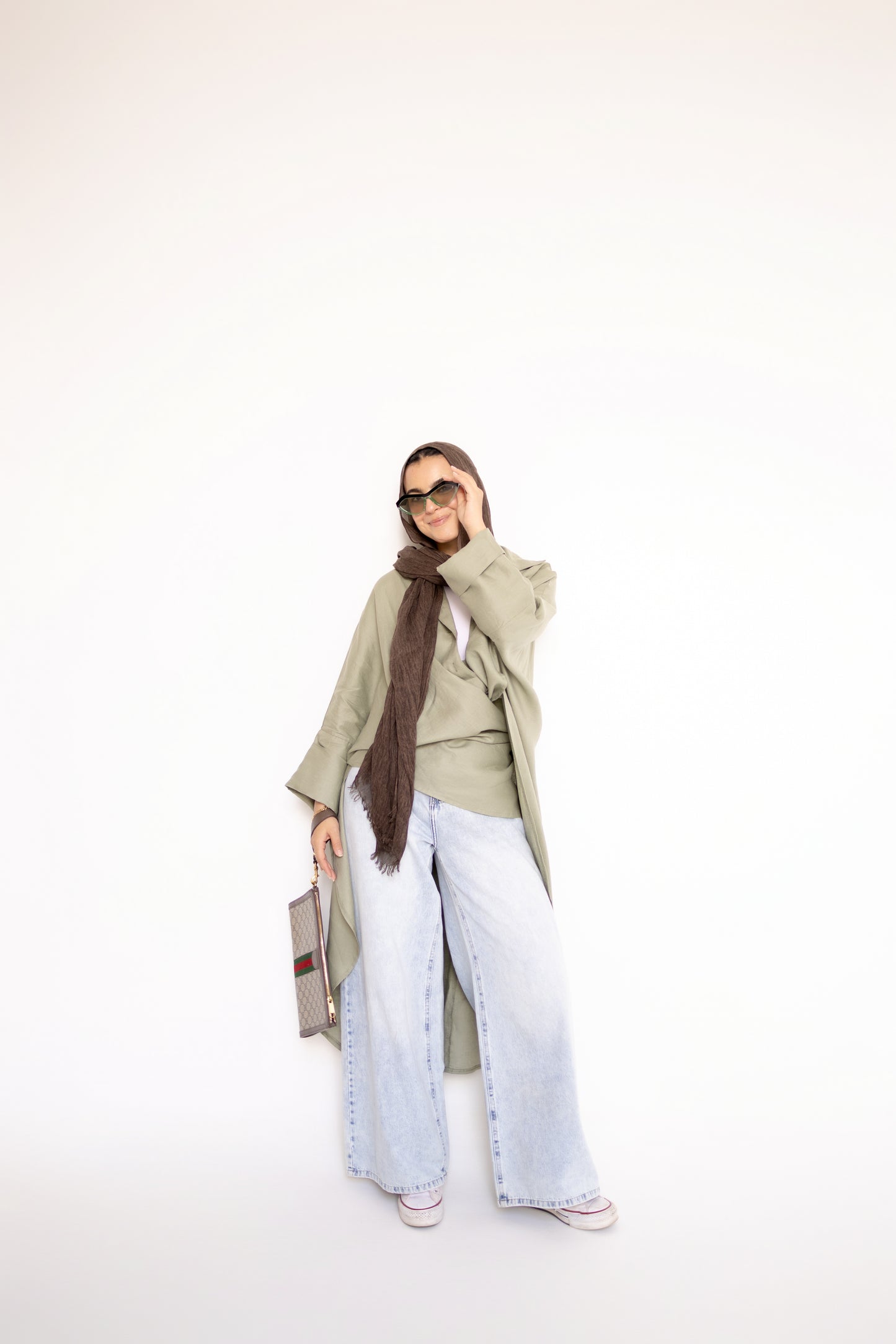 Flowy Oversized Linen Shirt in Olive