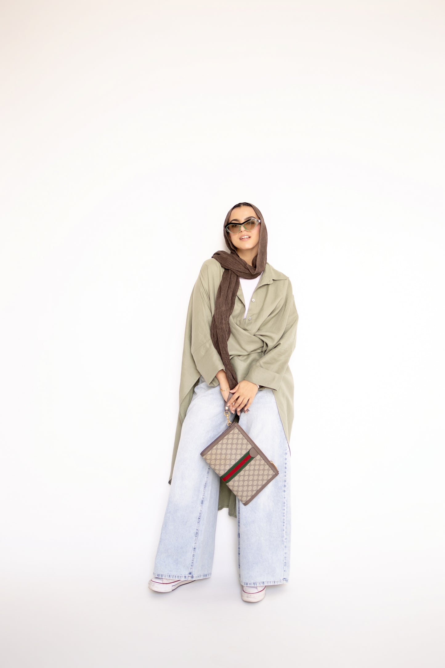 Flowy Oversized Linen Shirt in Olive