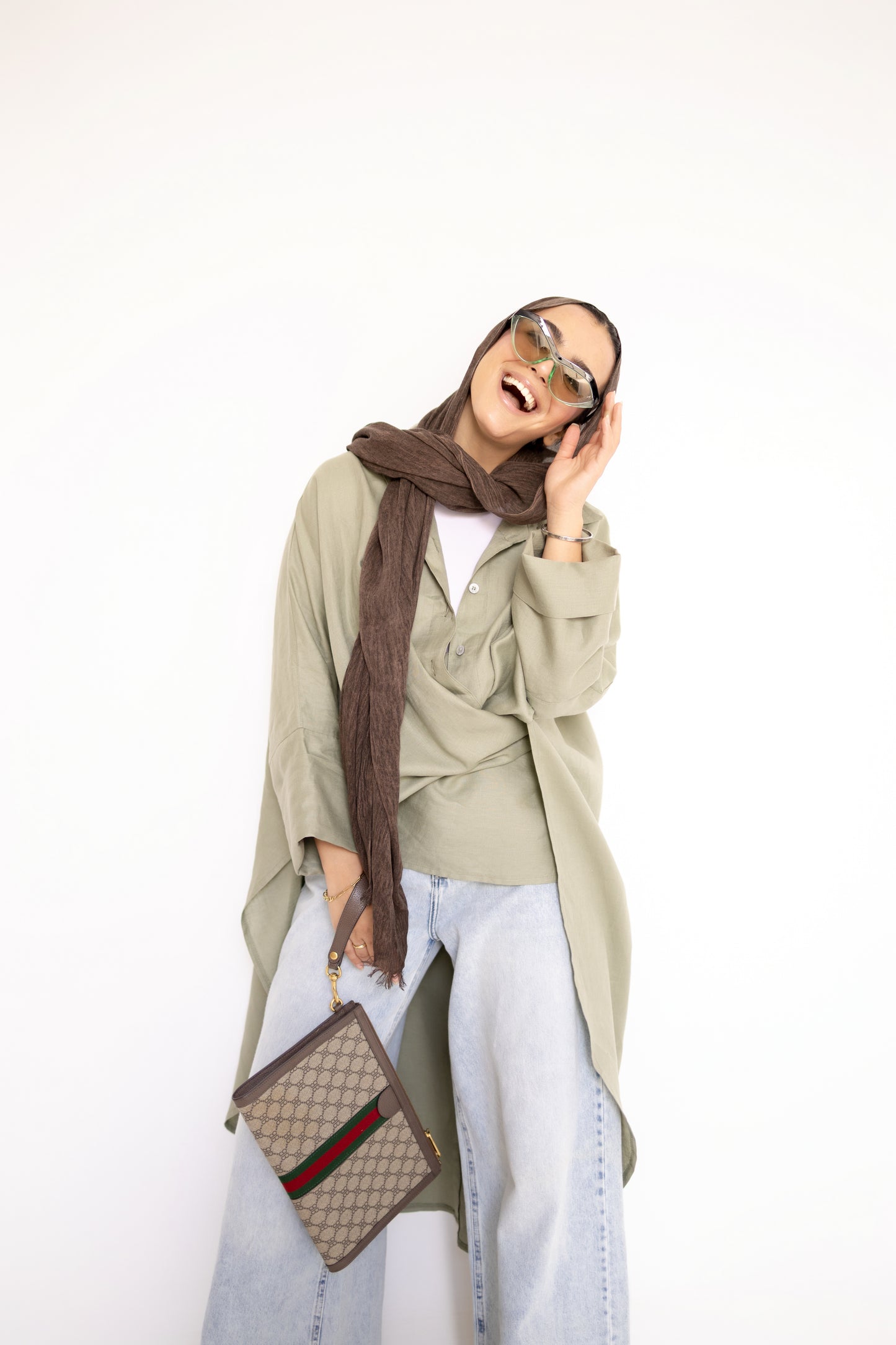 Flowy Oversized Linen Shirt in Olive