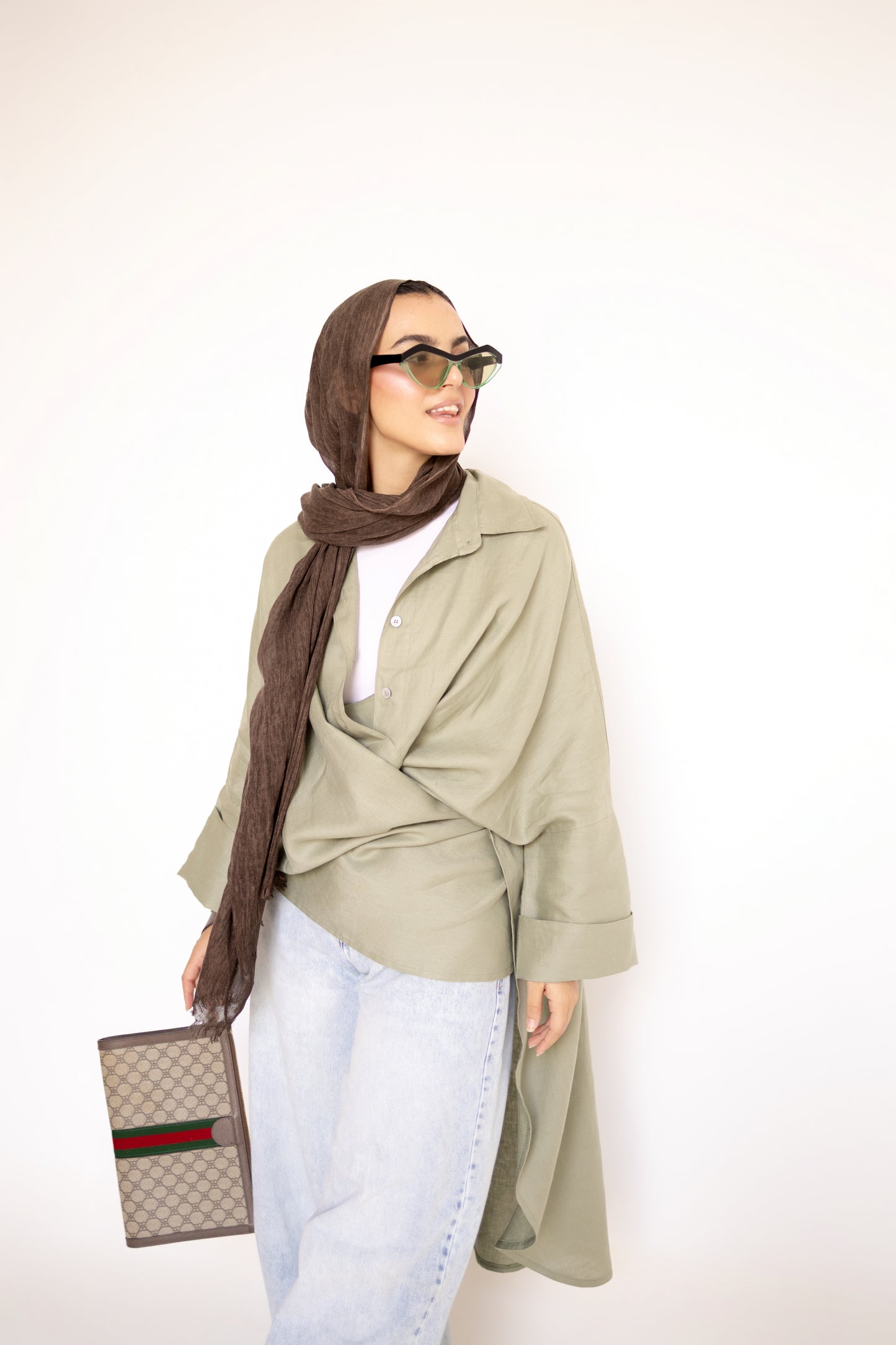 Flowy Oversized Linen Shirt in Olive