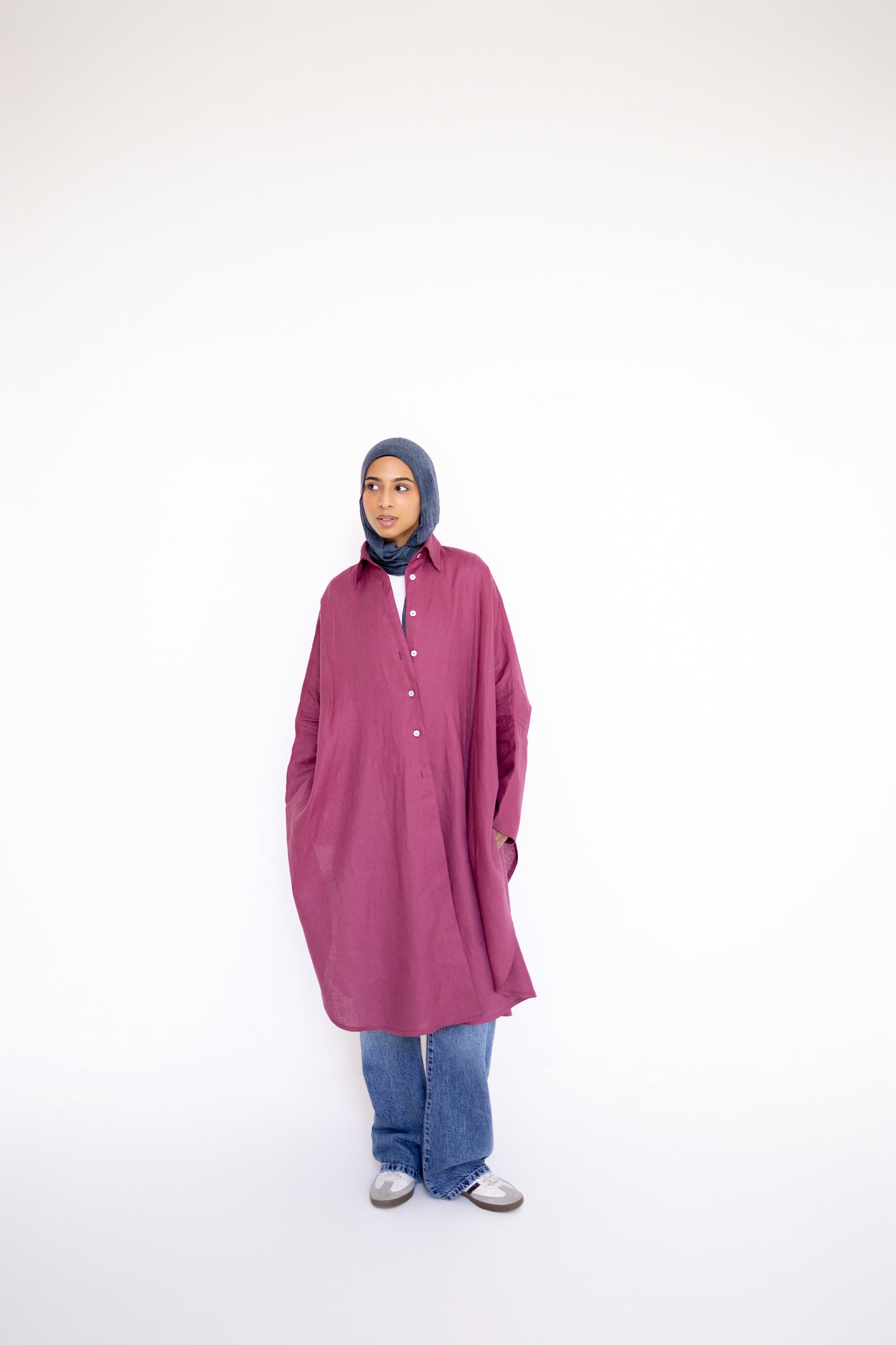 Flowy Oversized Linen Shirt in Berry