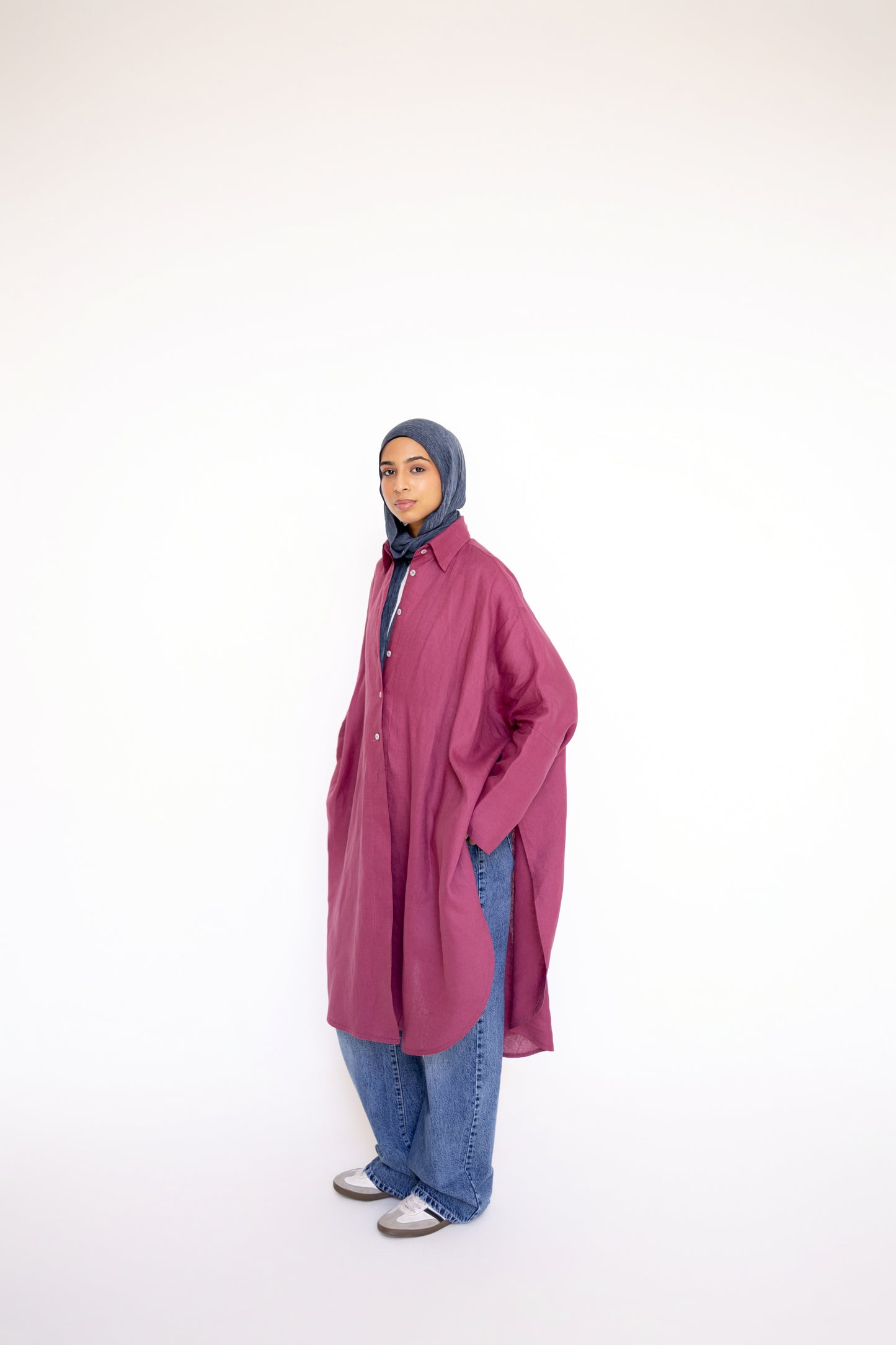 Flowy Oversized Linen Shirt in Berry