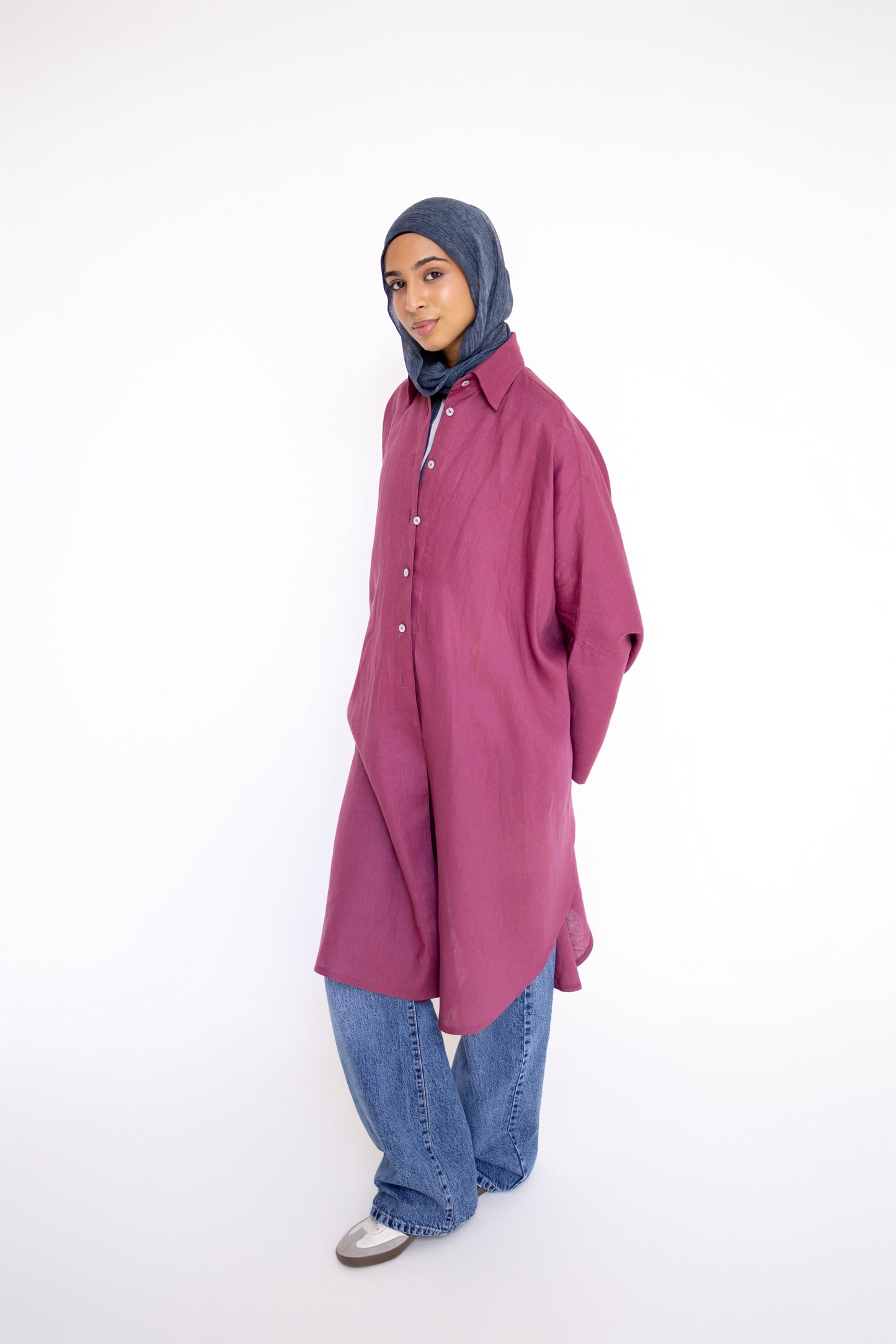 Flowy Oversized Linen Shirt in Berry