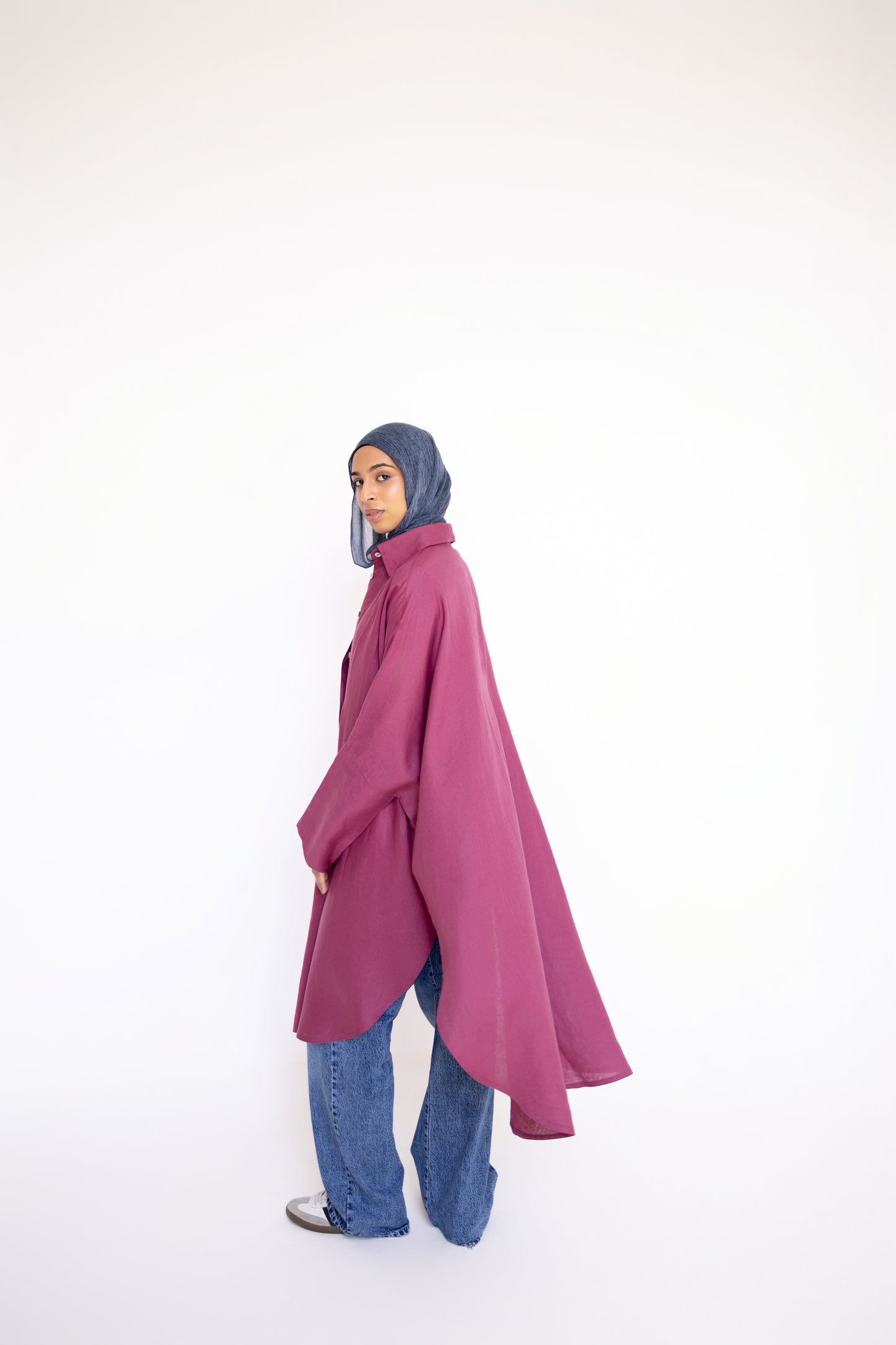 Flowy Oversized Linen Shirt in Berry