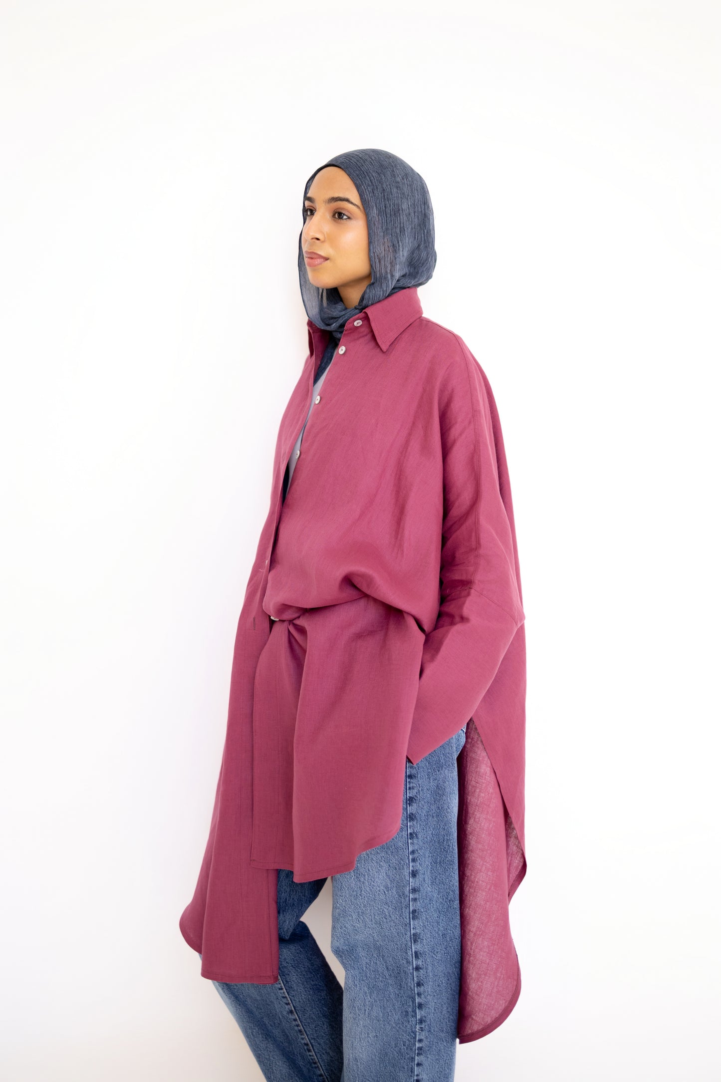 Flowy Oversized Linen Shirt in Berry