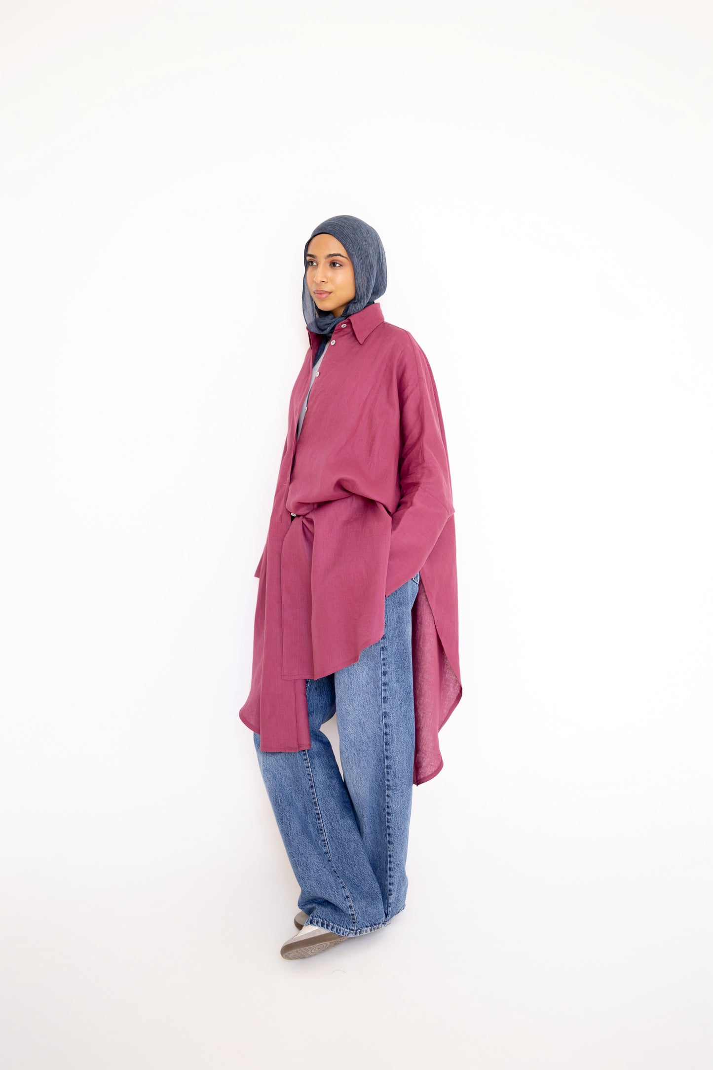 Flowy Oversized Linen Shirt in Berry