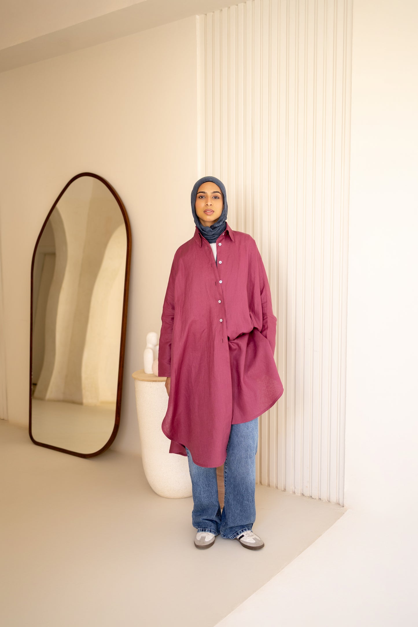 Flowy Oversized Linen Shirt in Berry