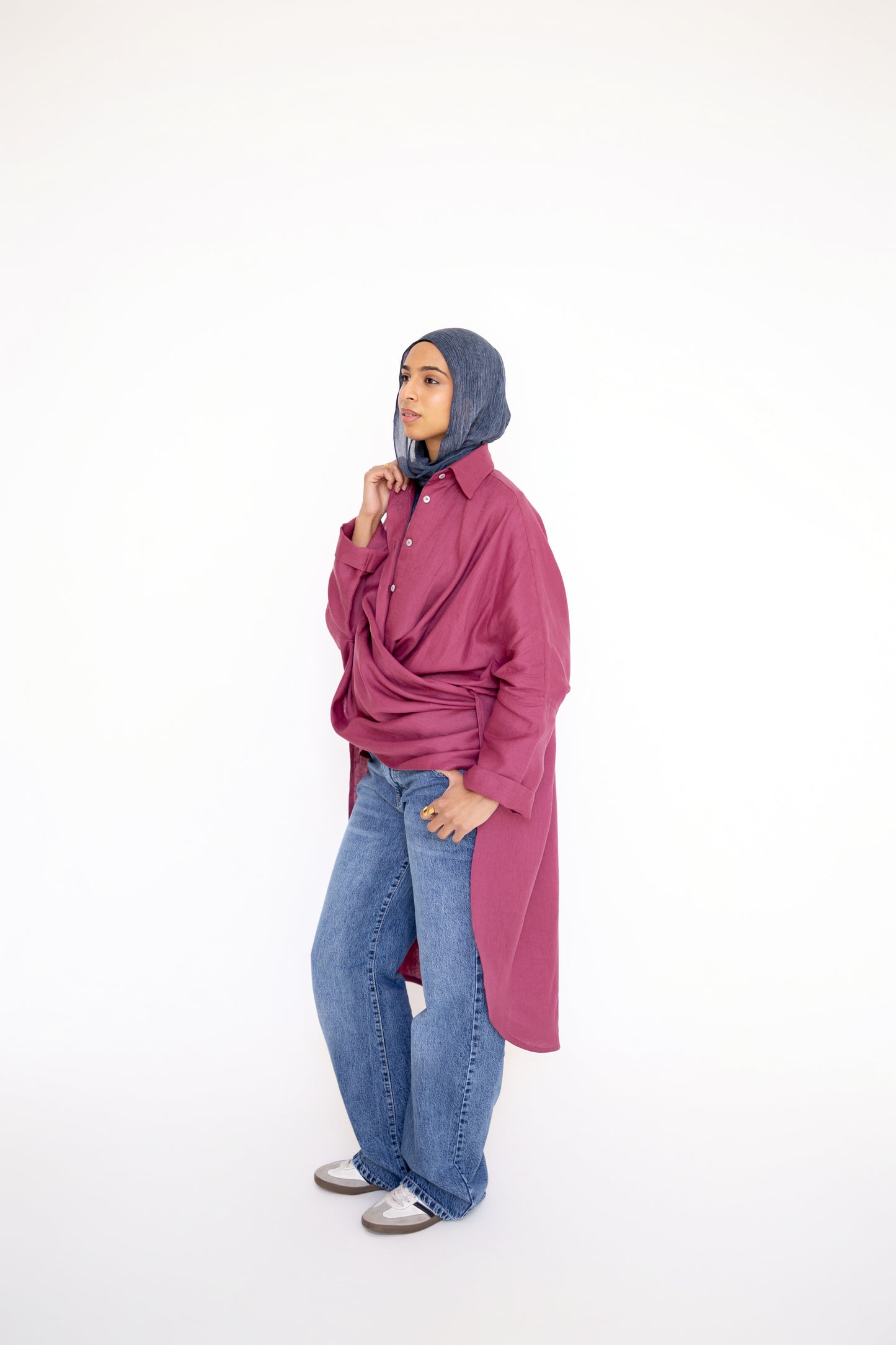 Flowy Oversized Linen Shirt in Berry