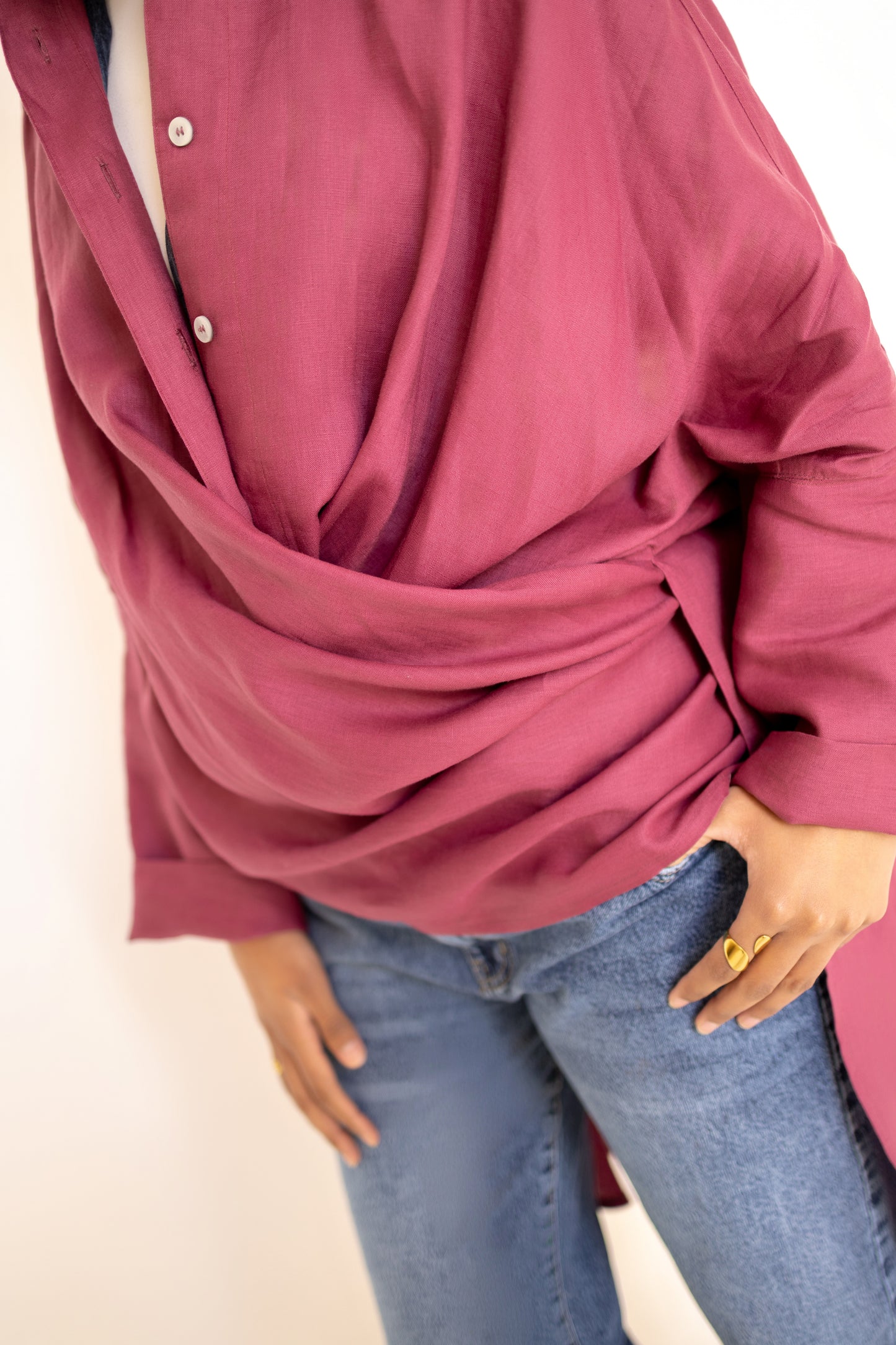 Flowy Oversized Linen Shirt in Berry