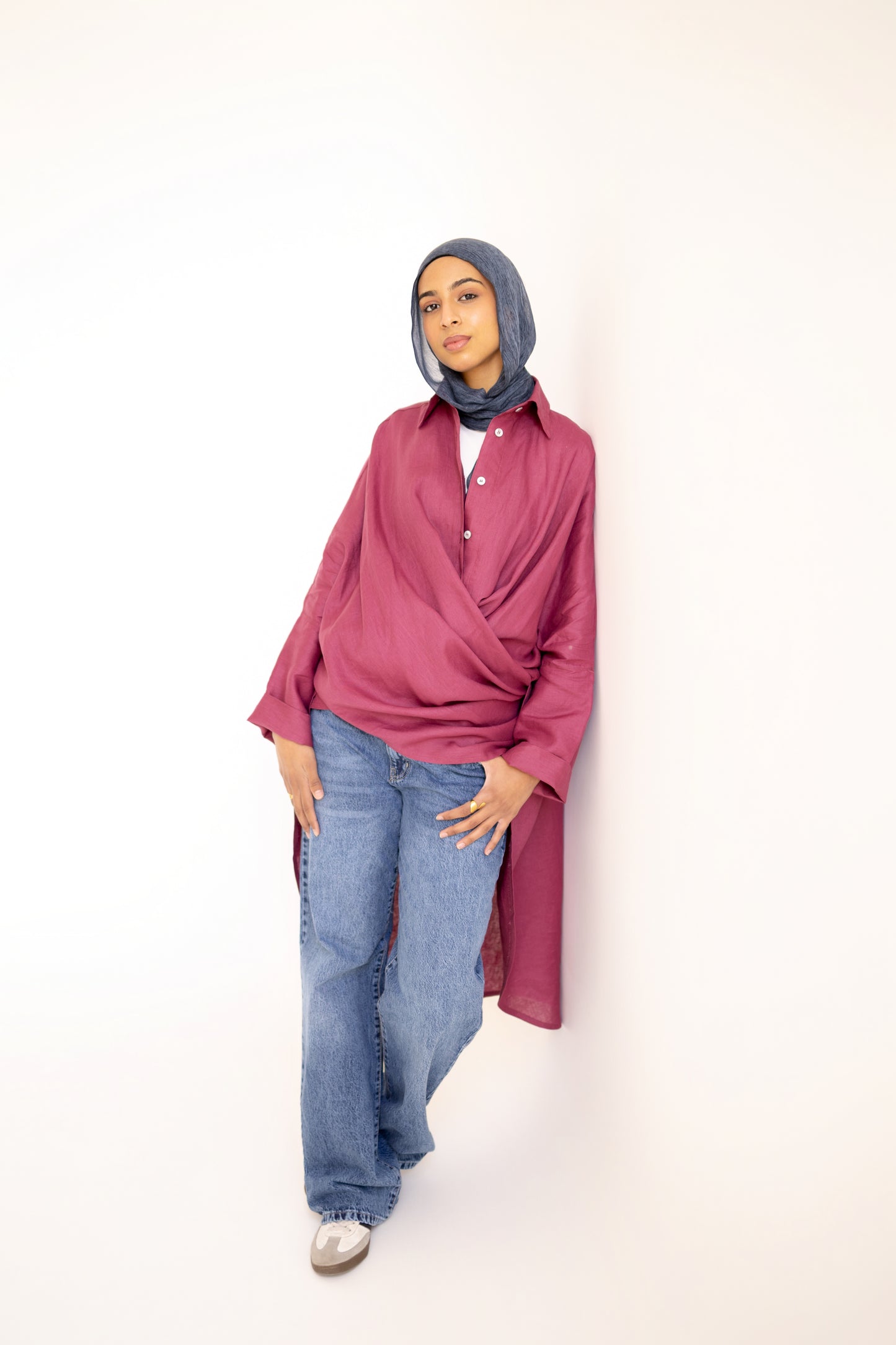 Flowy Oversized Linen Shirt in Berry