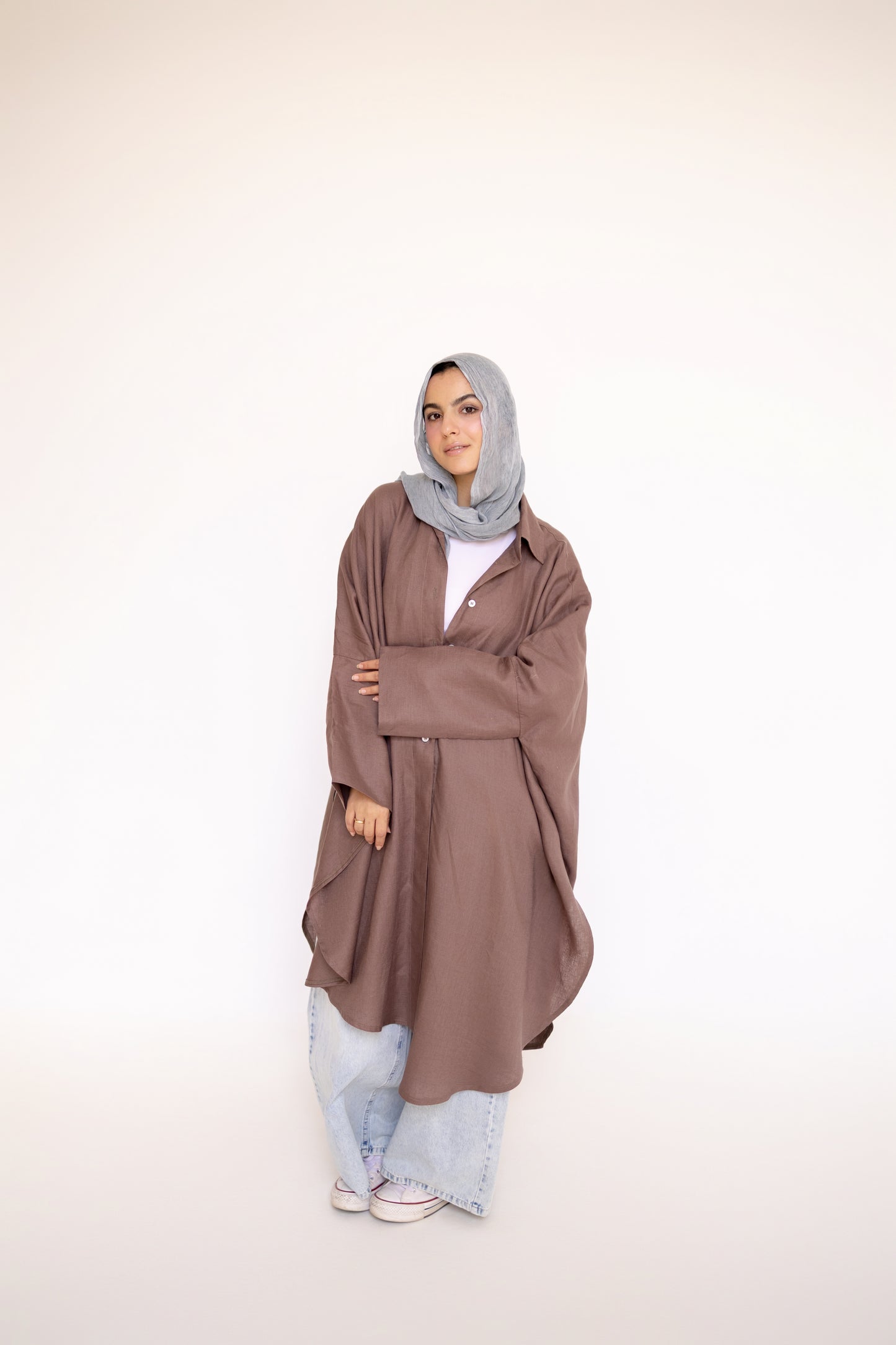 Flowy Oversized Linen Shirt in Chocolate
