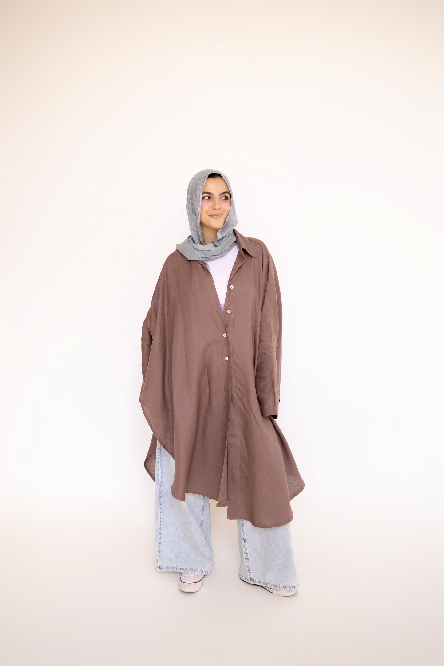 Flowy Oversized Linen Shirt in Chocolate
