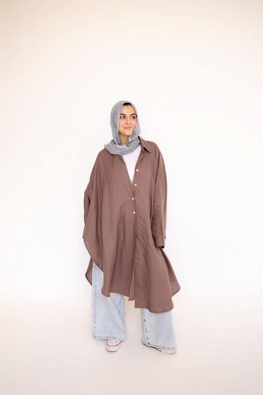 Flowy Oversized Linen Shirt in Chocolate